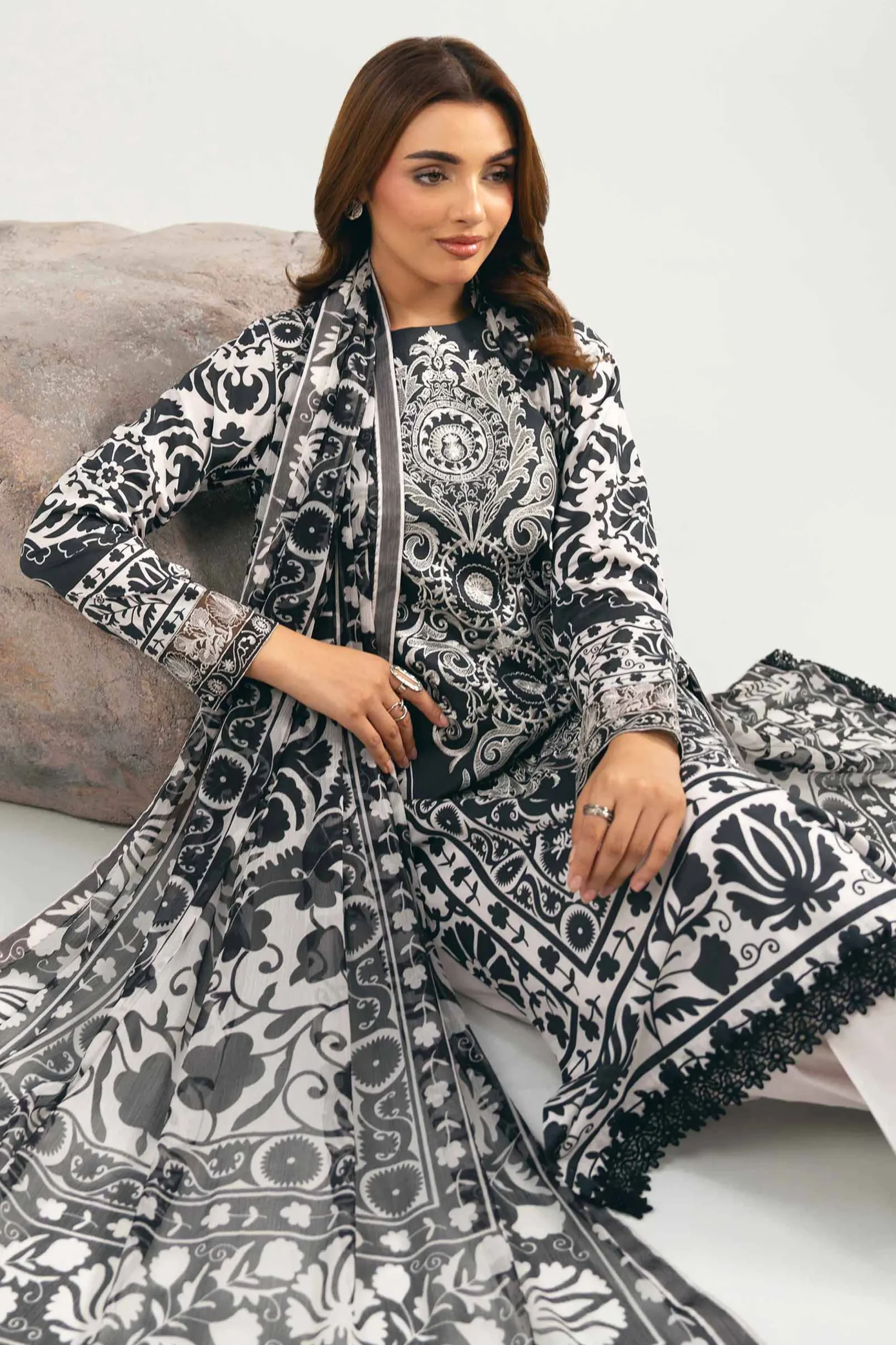 3 Piece - Digital Printed Embroidered Suit - 42502036
