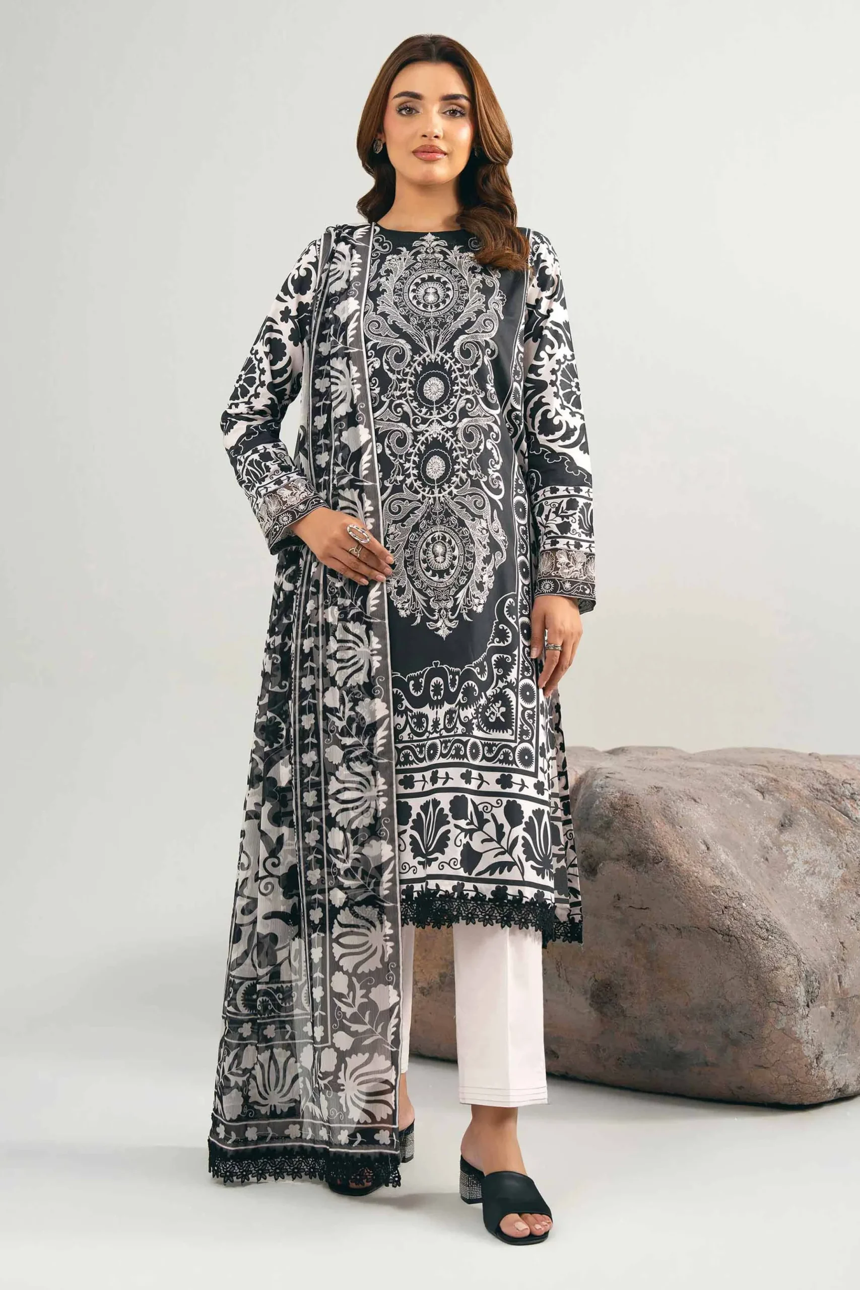 3 Piece - Digital Printed Embroidered Suit - 42502036