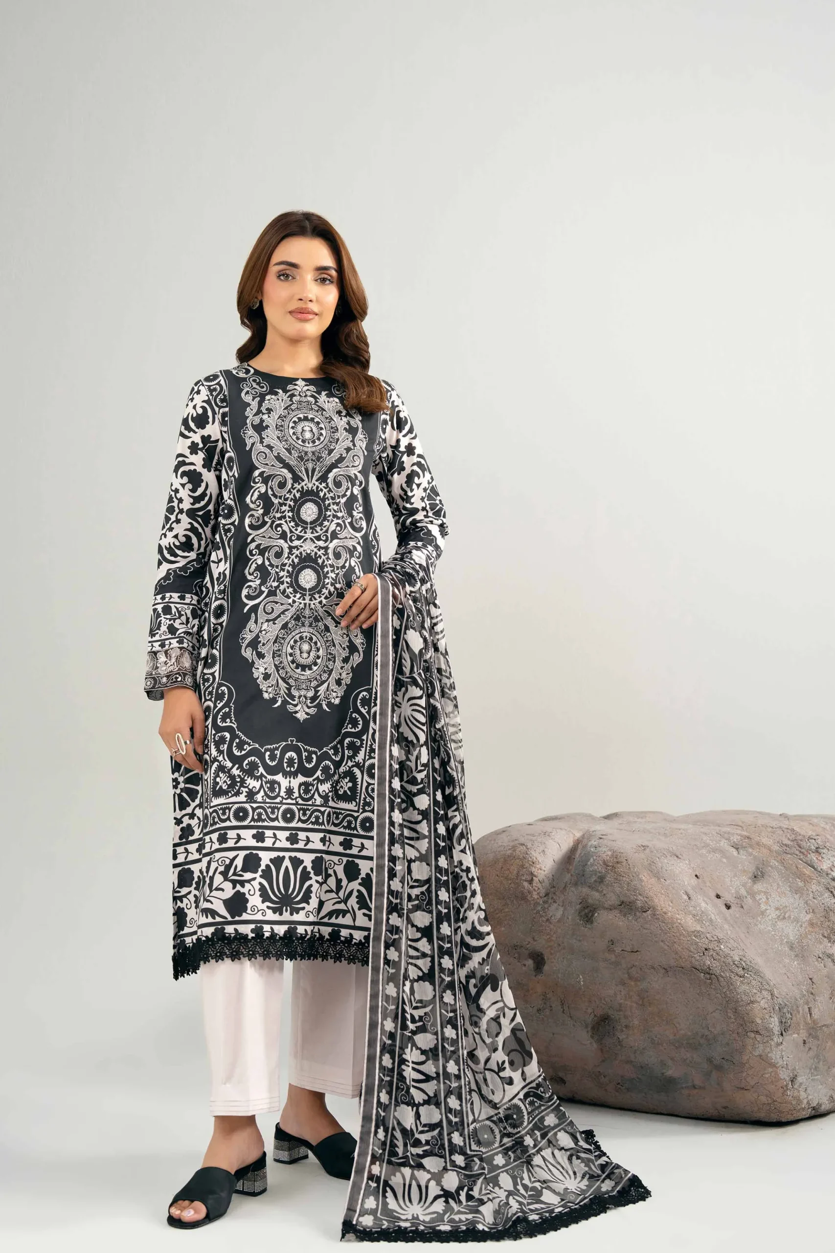 3 Piece - Digital Printed Embroidered Suit - 42502036