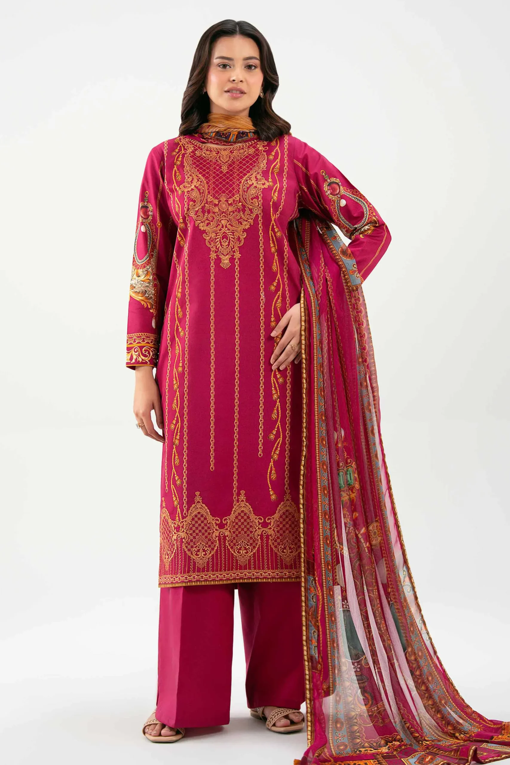 3 Piece - Digital Printed Embroidered Suit - 42601217