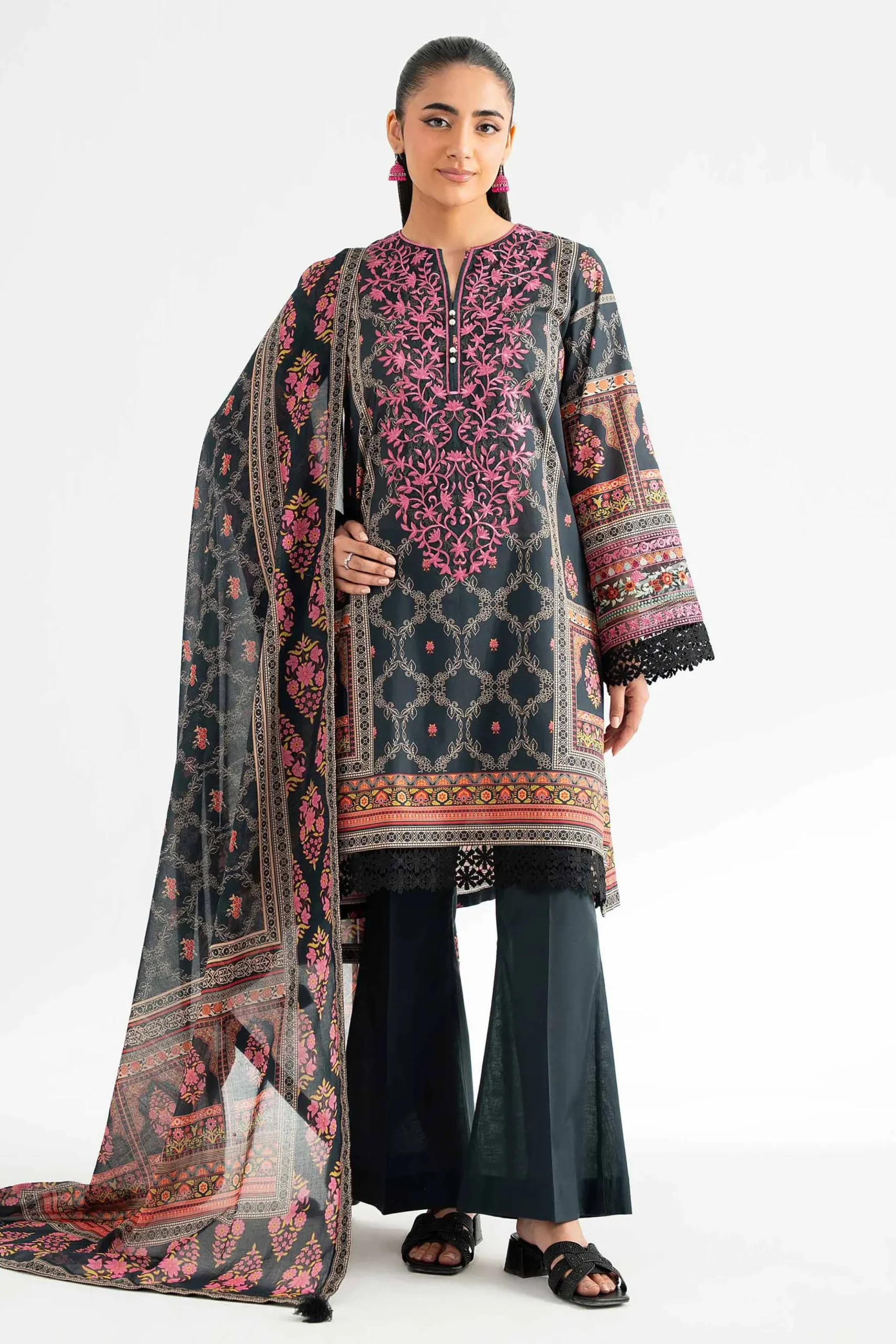 3 Piece - Digital Printed Embroidered Suit - 42502225
