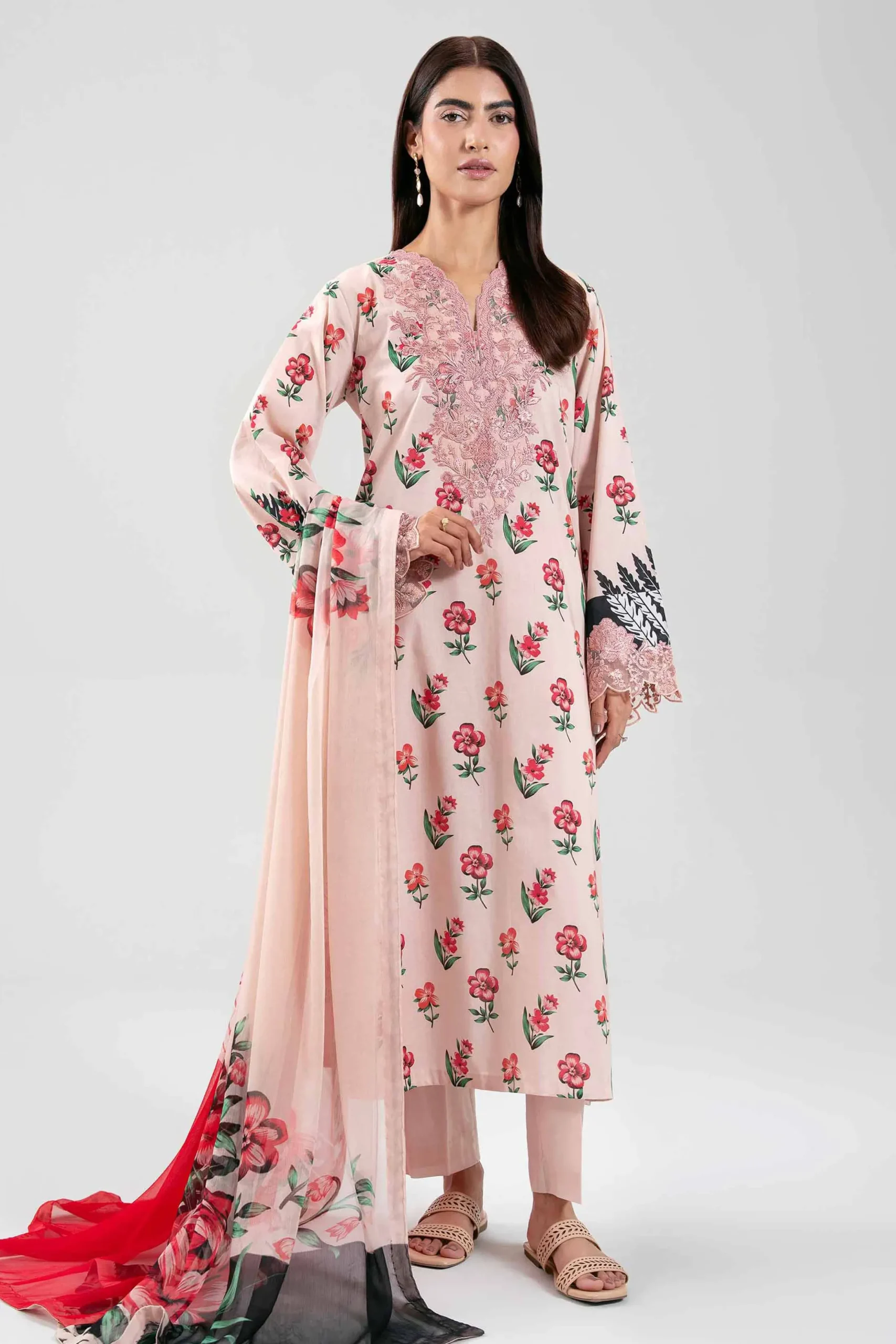 3 Piece - Digital Printed Embroidered Suit - 42601220
