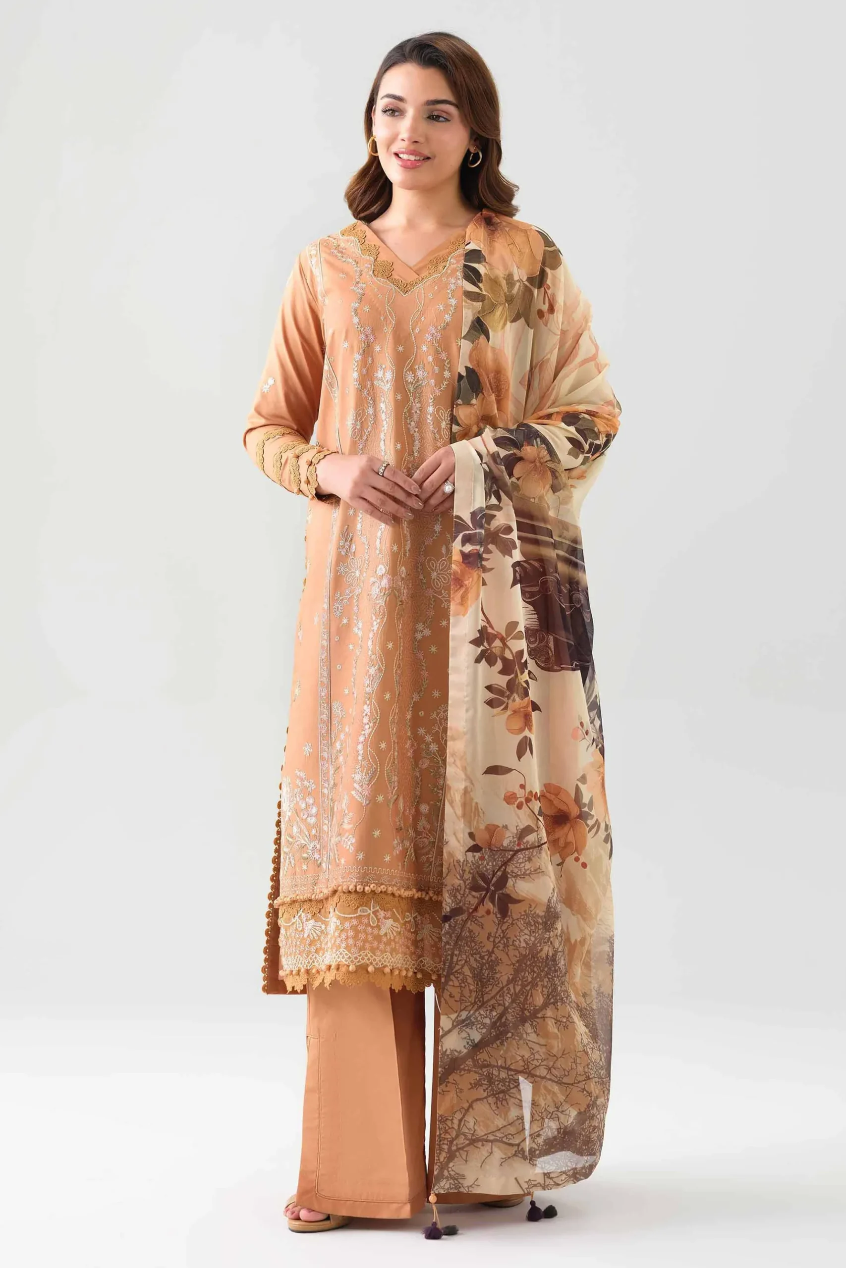 3 Piece - Digital Printed Embroidered Suit - 42601076