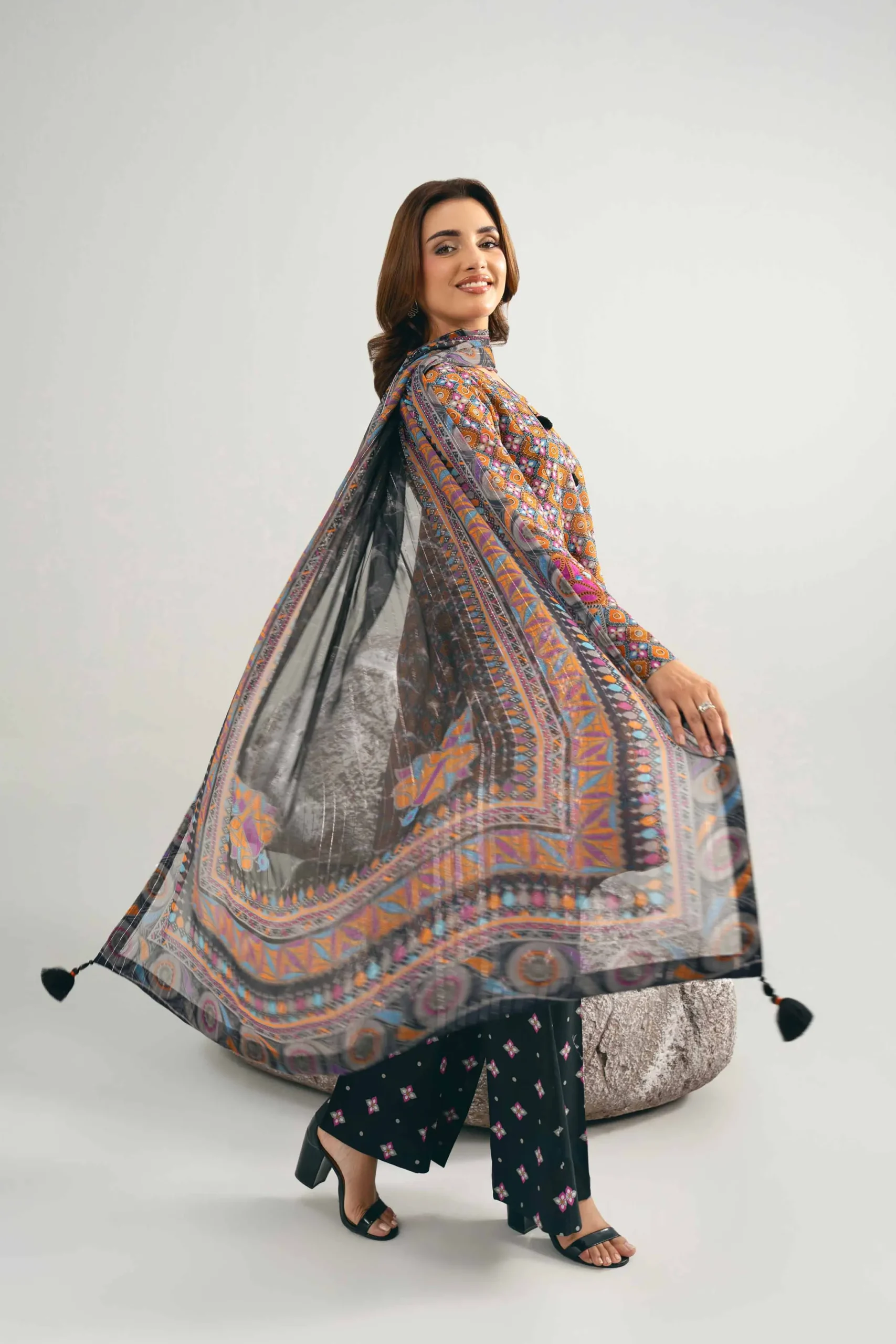3 Piece - Digital Printed Embroidered Suit - 42502048