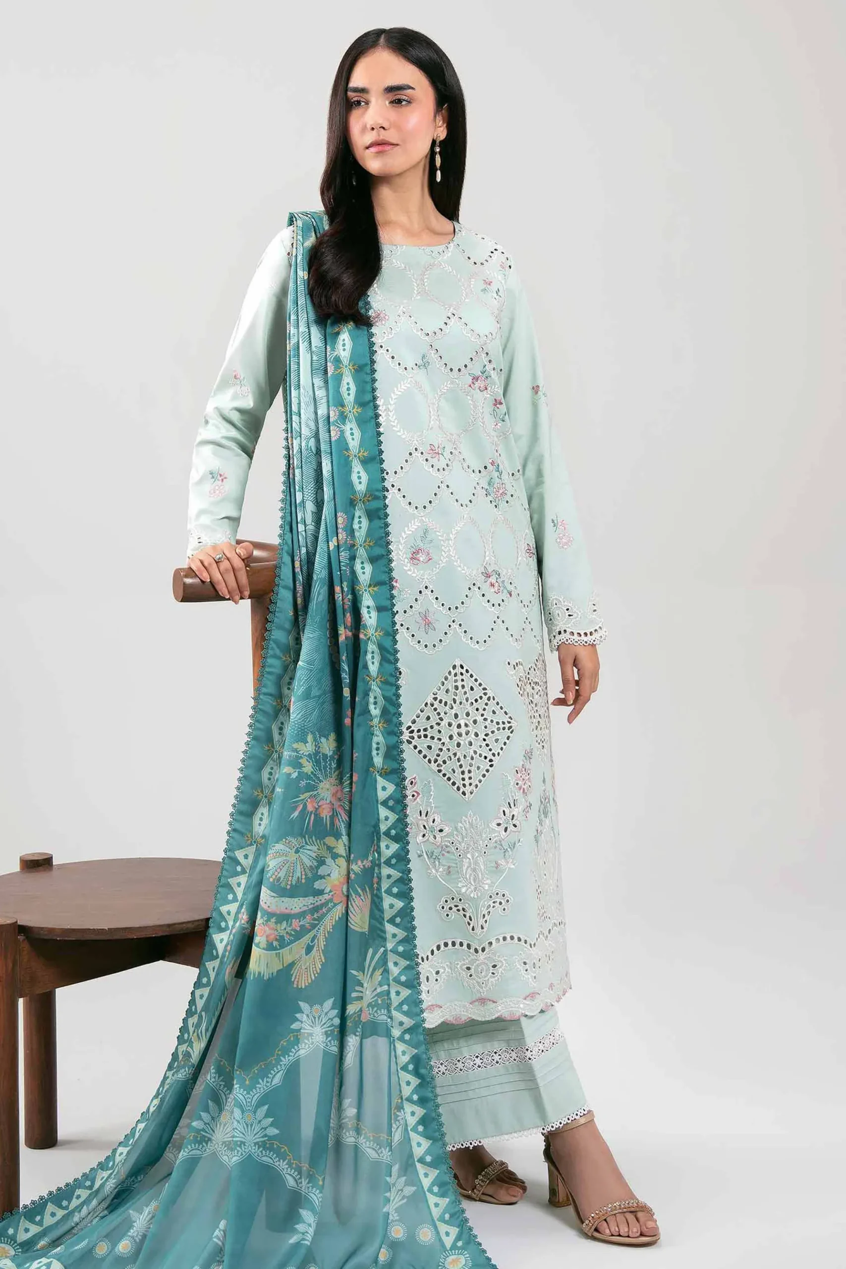 3 Piece - Digital Printed Embroidered Suit - 42601348