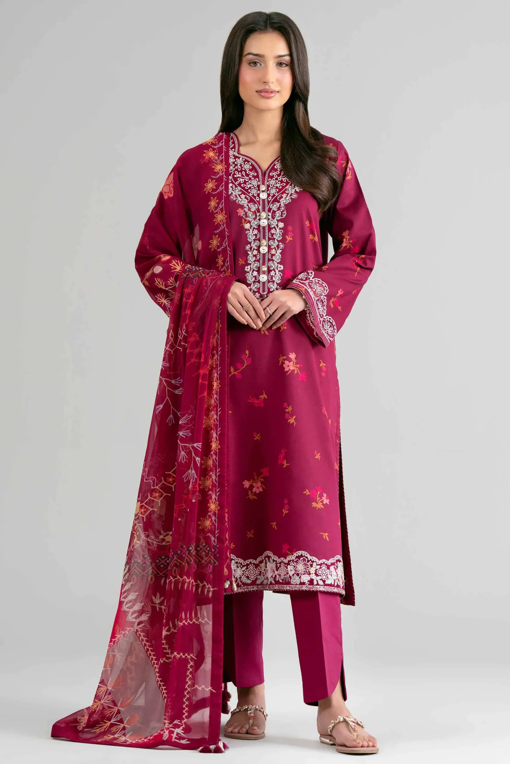 2 Piece - Digital Printed Embroidered Suit - 42601591