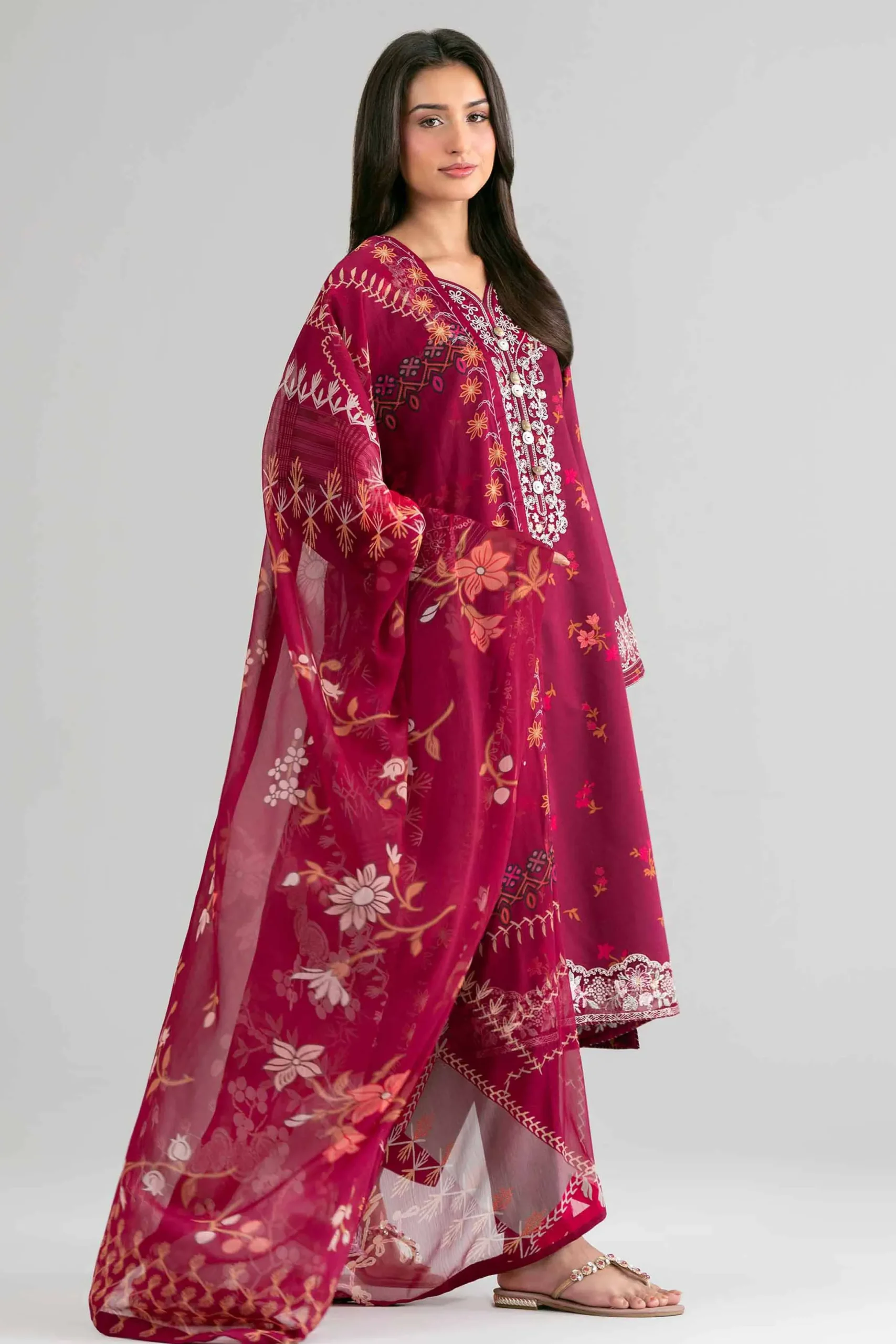 2 Piece - Digital Printed Embroidered Suit - 42601591