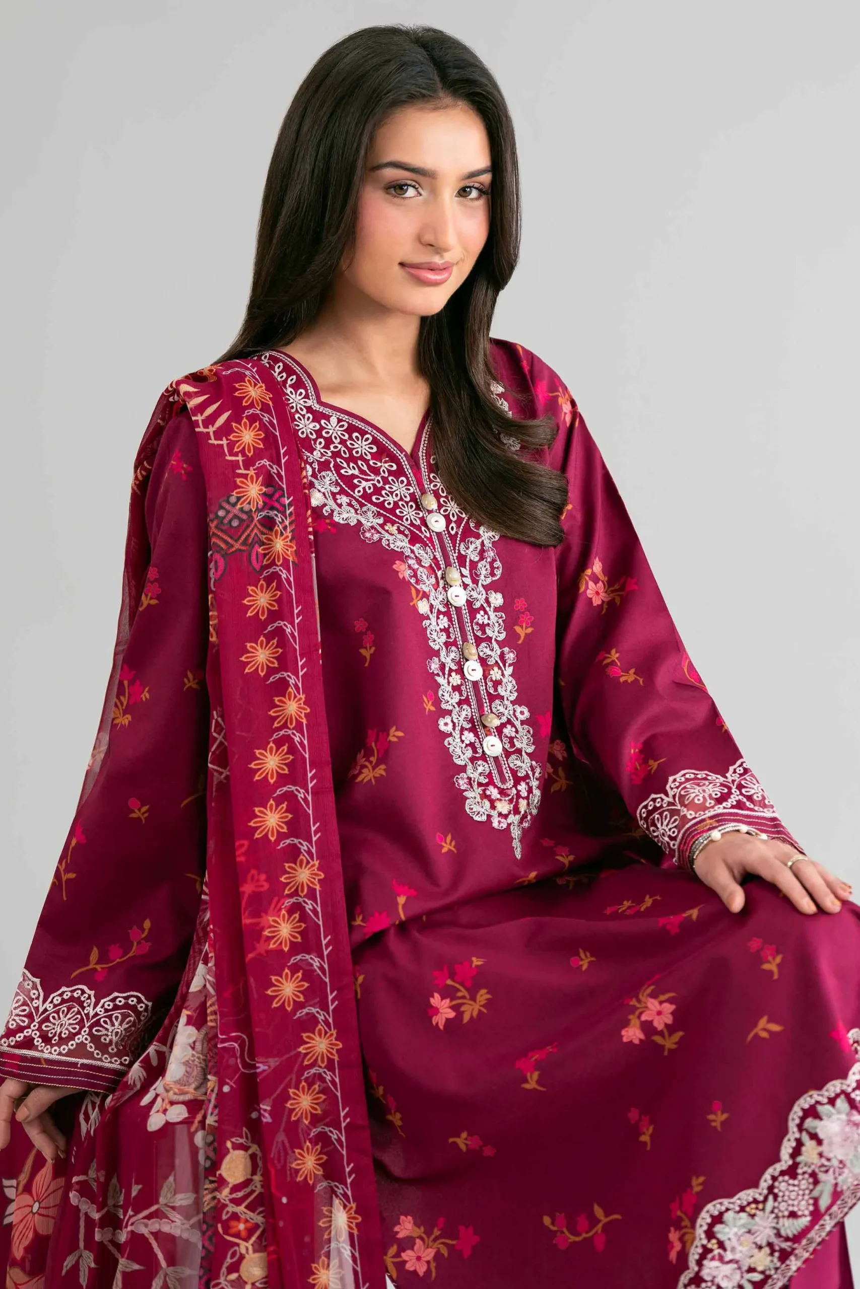 2 Piece - Digital Printed Embroidered Suit - 42601591