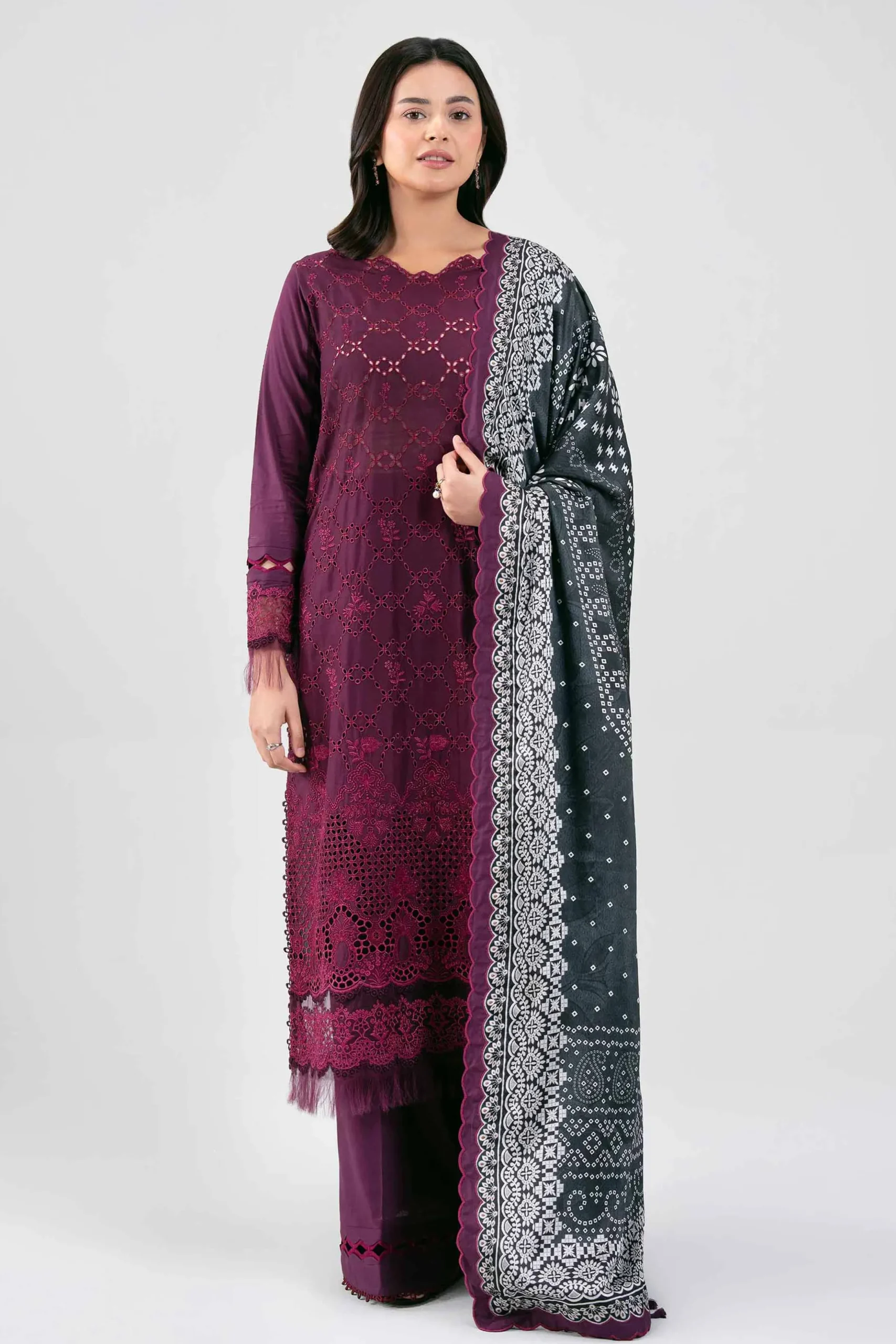 3 Piece - Digital Printed Embroidered Suit - 42601345