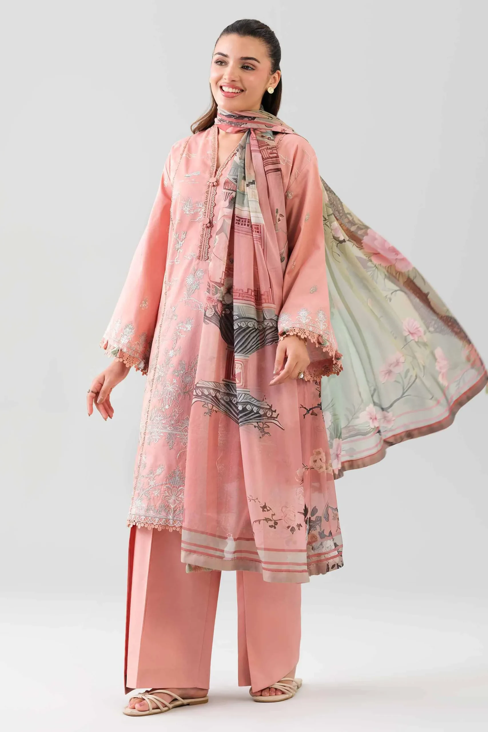 3 Piece - Digital Printed Embroidered Suit - 42601079