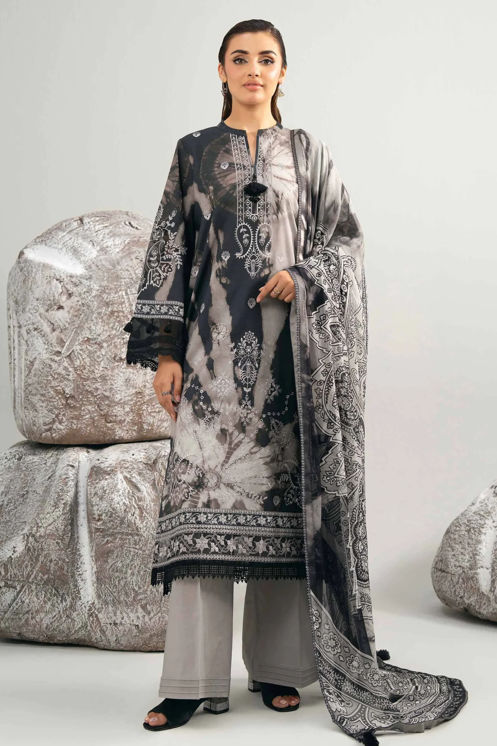 3 Piece - Digital Printed Embroidered Suit - 42502037