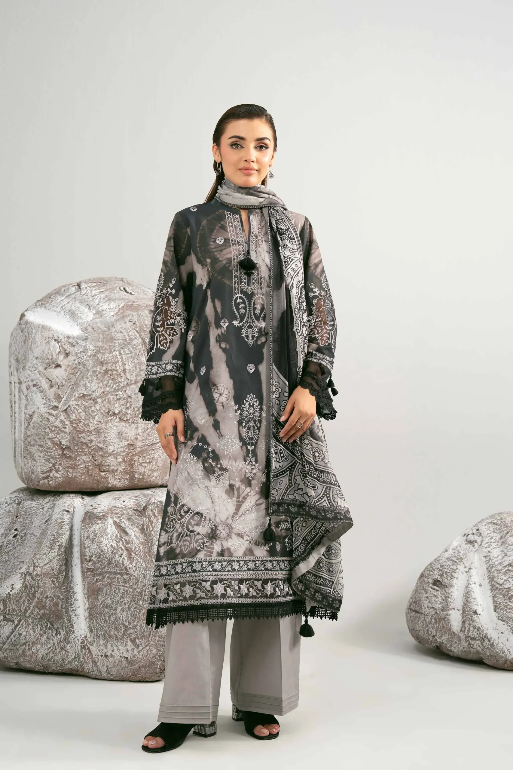 3 Piece - Digital Printed Embroidered Suit - 42502037