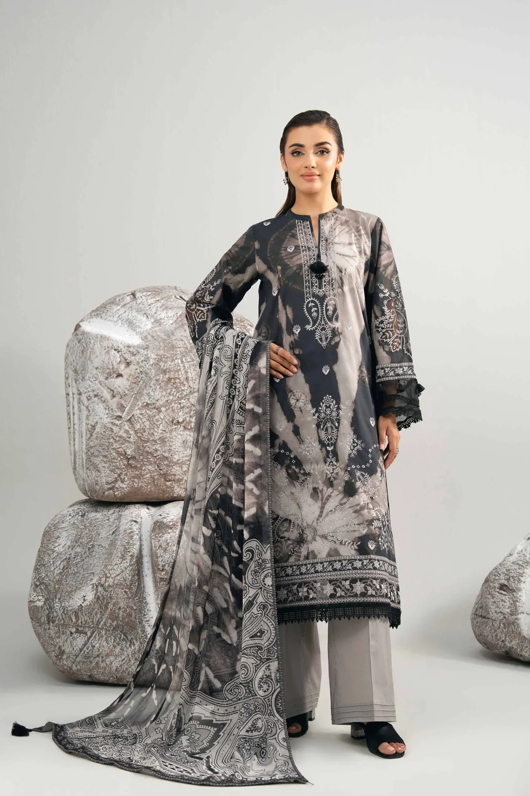 3 Piece - Digital Printed Embroidered Suit - 42502037