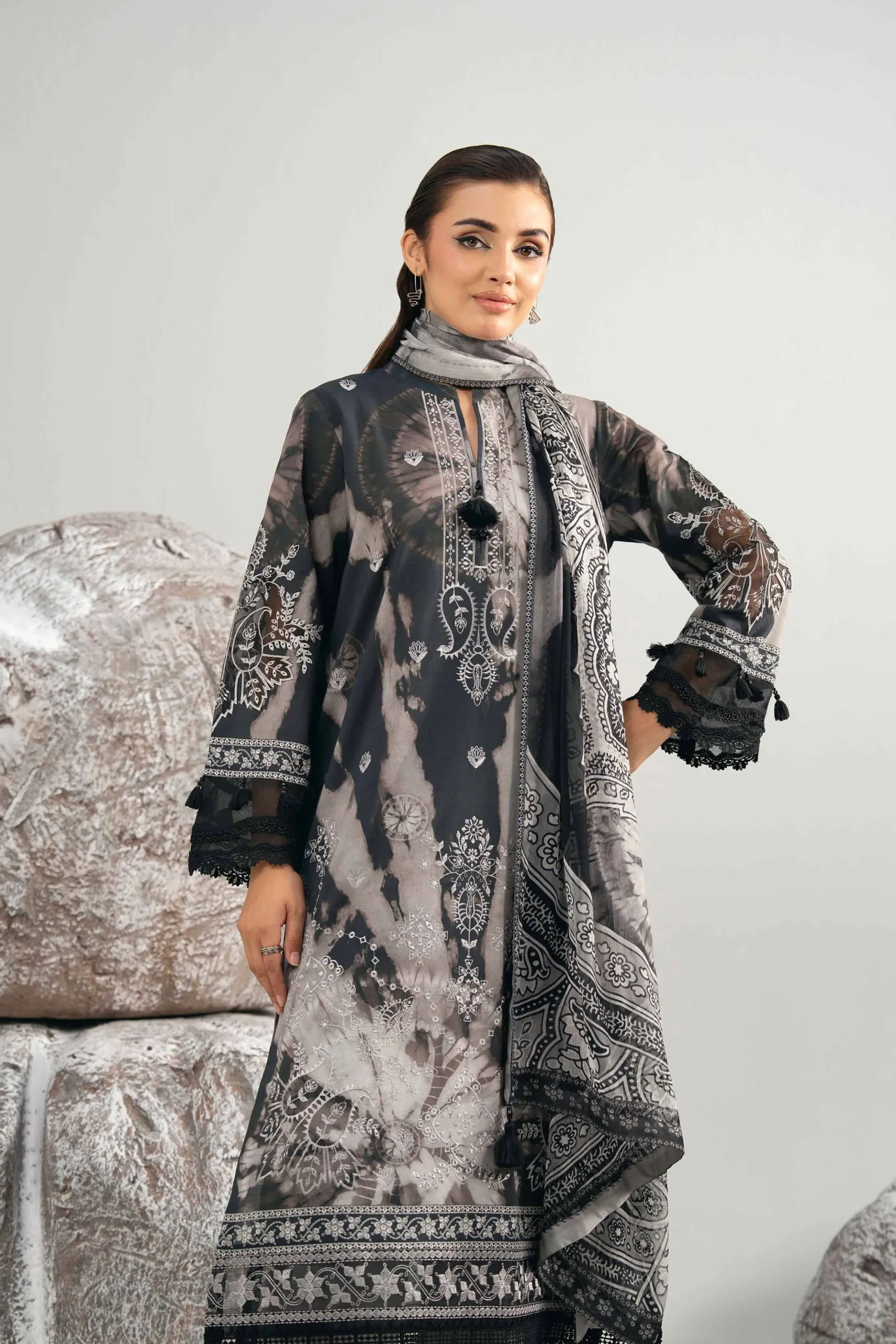 3 Piece - Digital Printed Embroidered Suit - 42502037