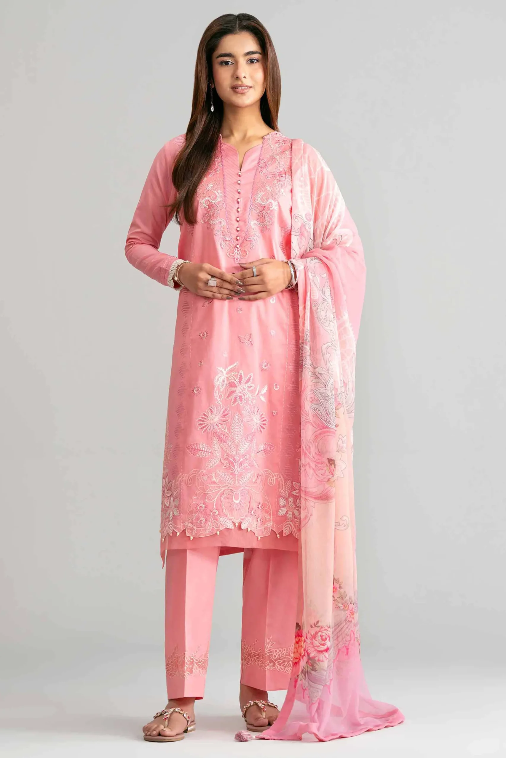 3 Piece - Digital Printed Embroidered Suit - 42601551