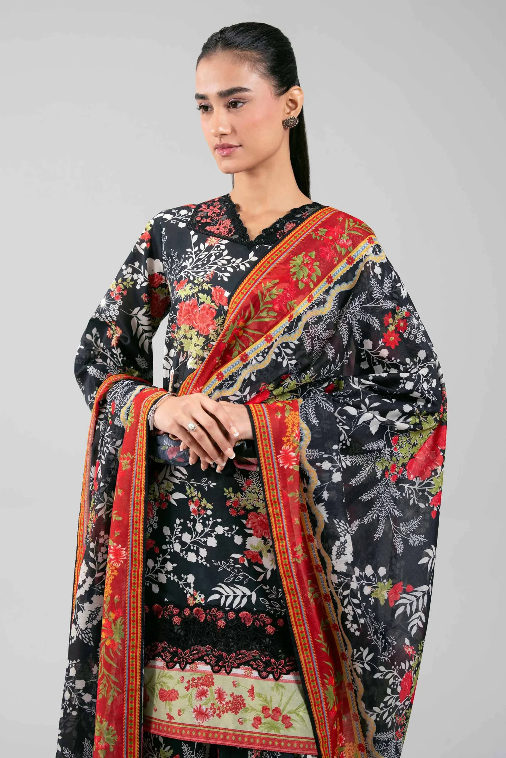 3 Piece - Digital Printed Embroidered Suit - 42601359
