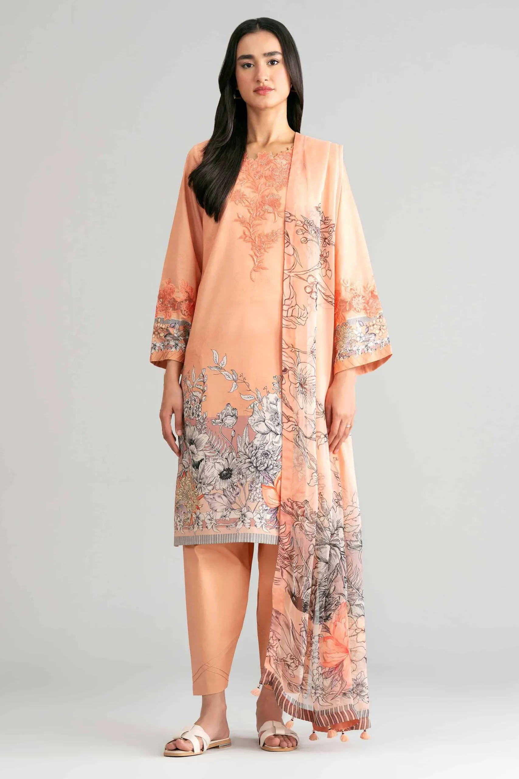 3 Piece - Digital Printed Embroidered Suit - 42601563