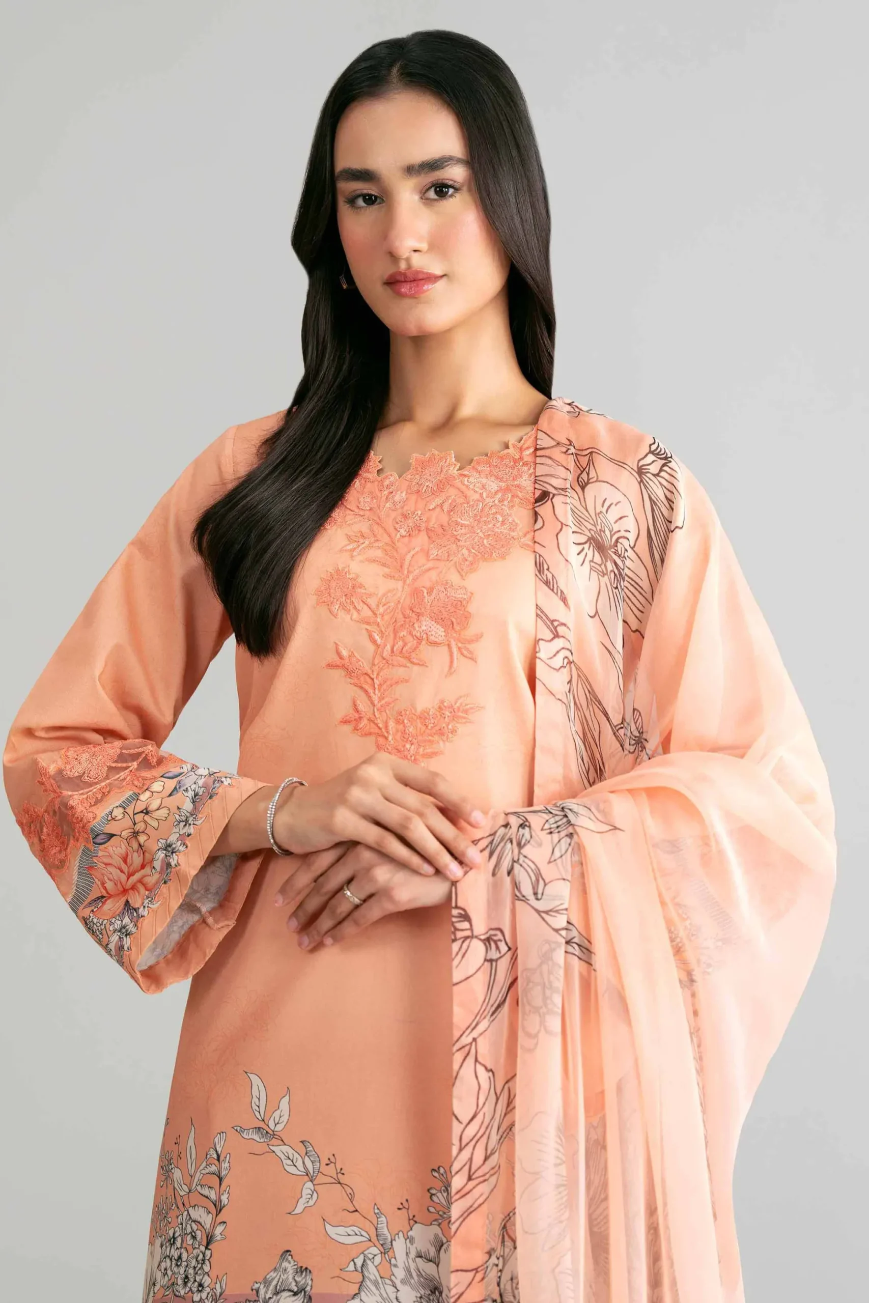 3 Piece - Digital Printed Embroidered Suit - 42601563