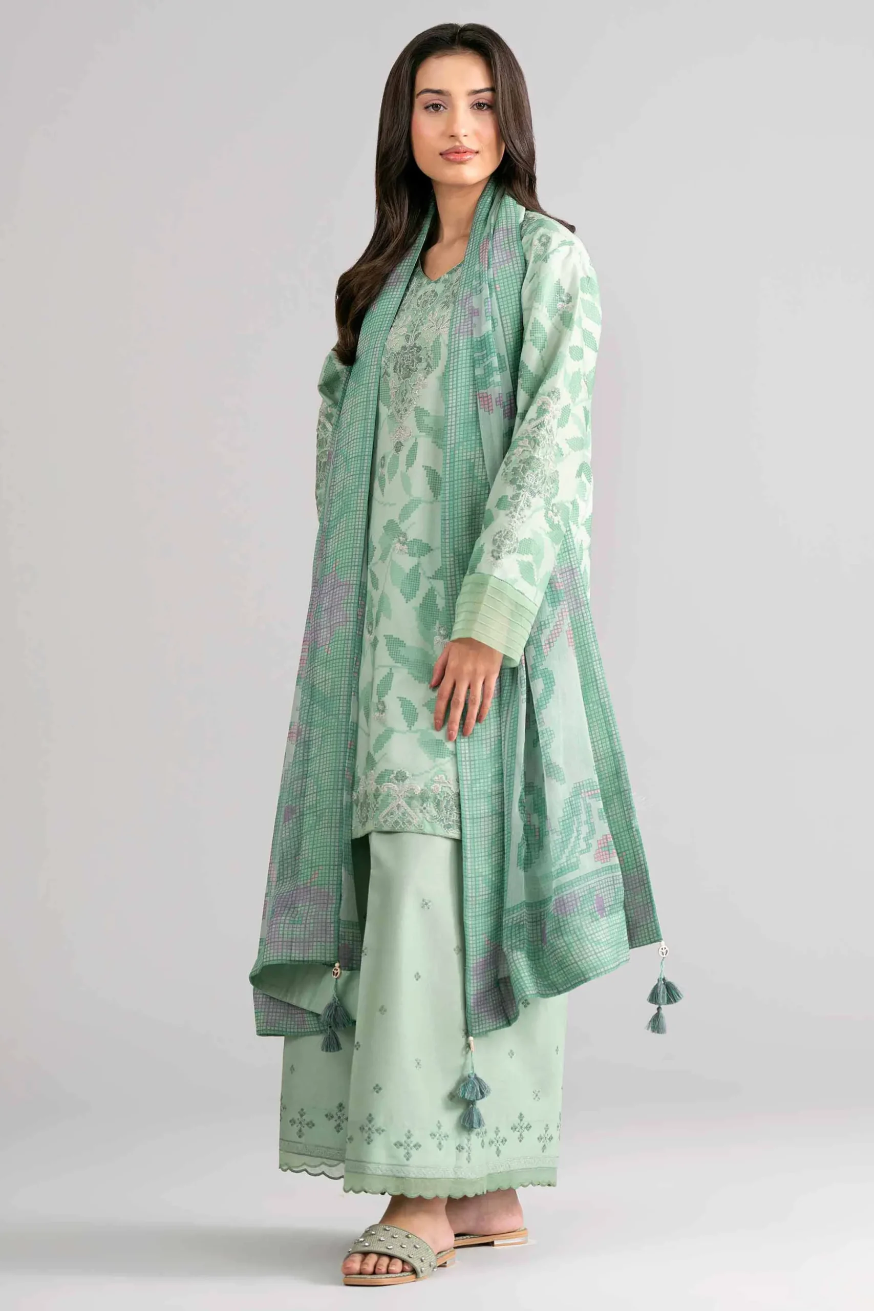 3 Piece - Digital Printed Embroidered Suit - 42601743