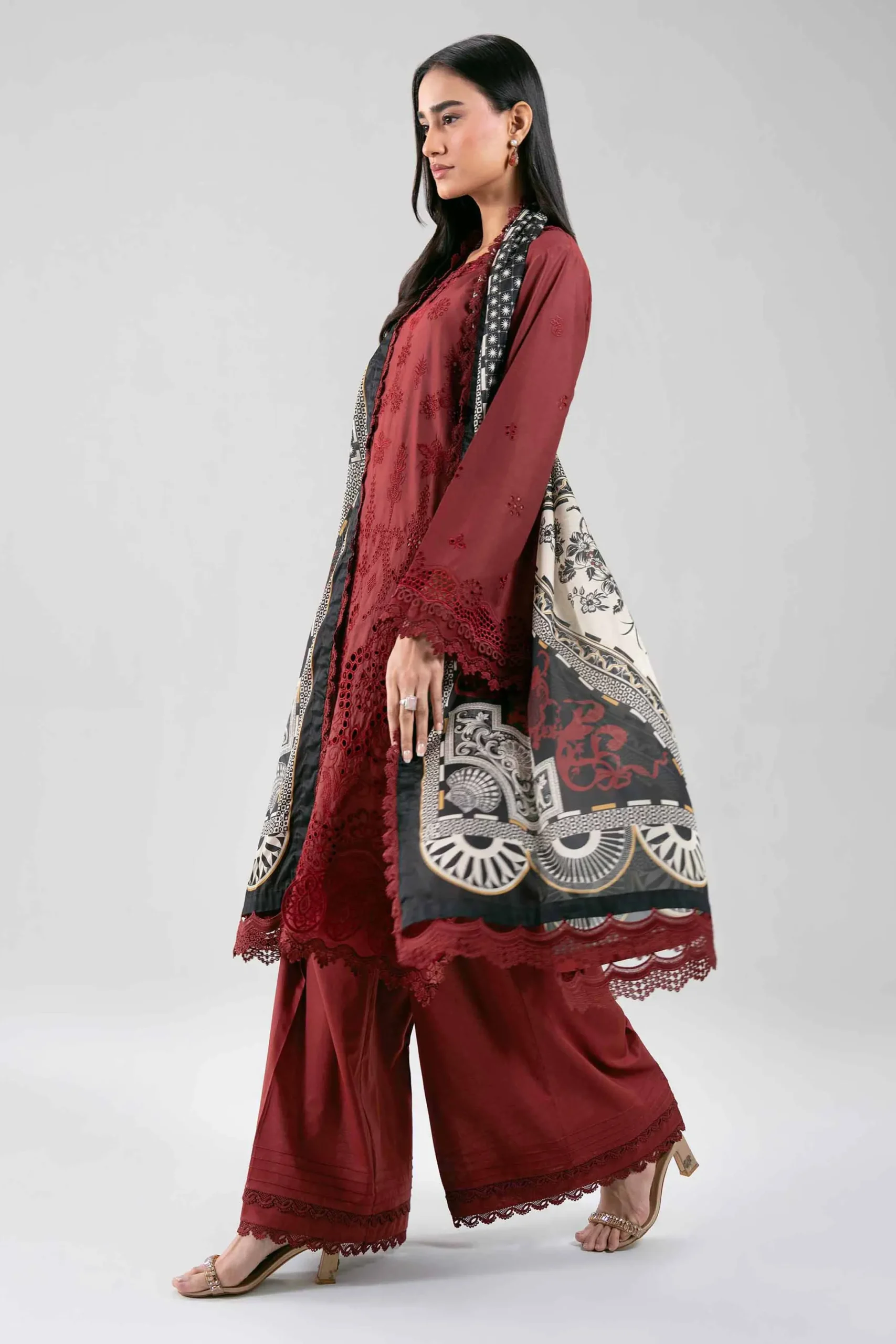 3 Piece - Digital Printed Embroidered Suit - 42601349