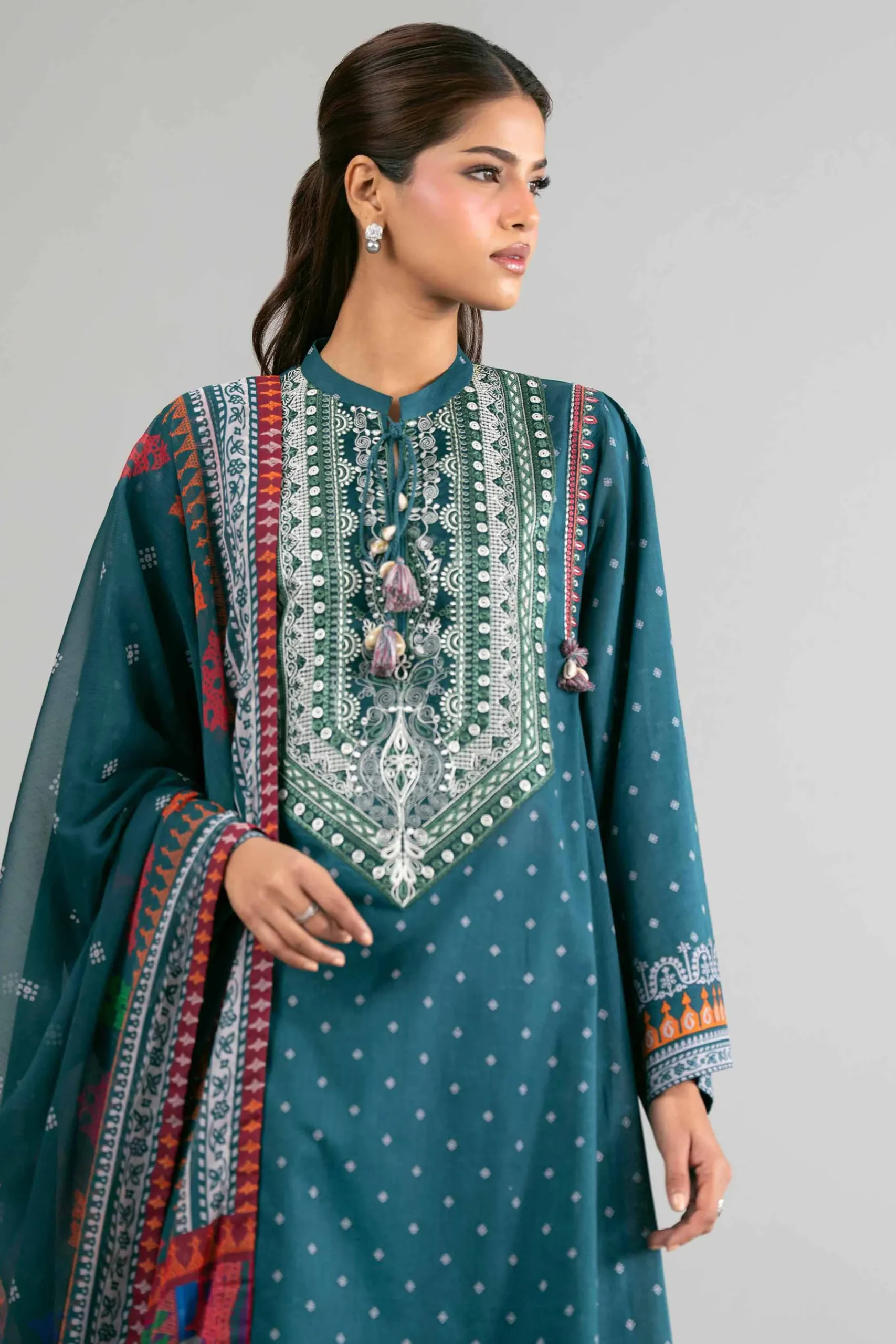 2 Piece - Digital Printed Embroidered Suit - 42601586