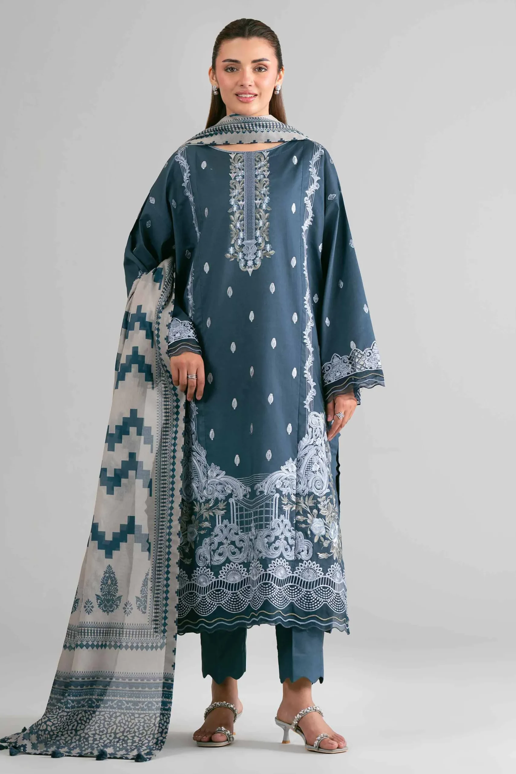 3 Piece - Digital Printed Embroidered Suit - 42601731