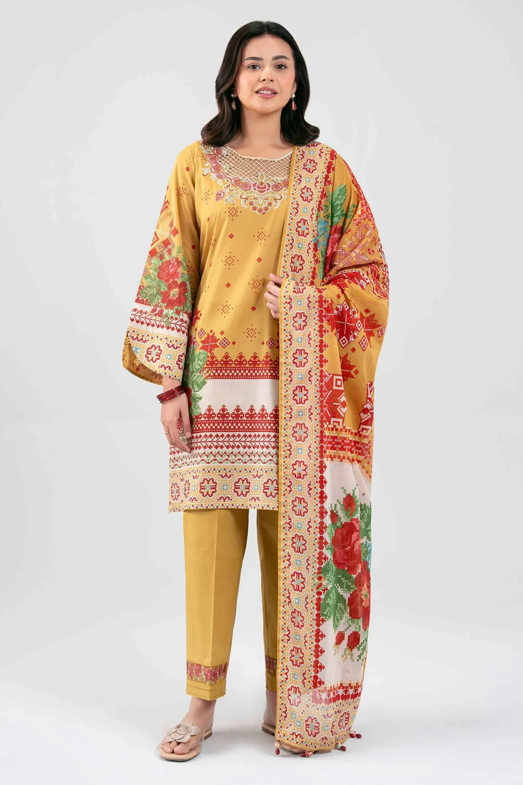 3 Piece - Digital Printed Embroidered Suit - 42601455