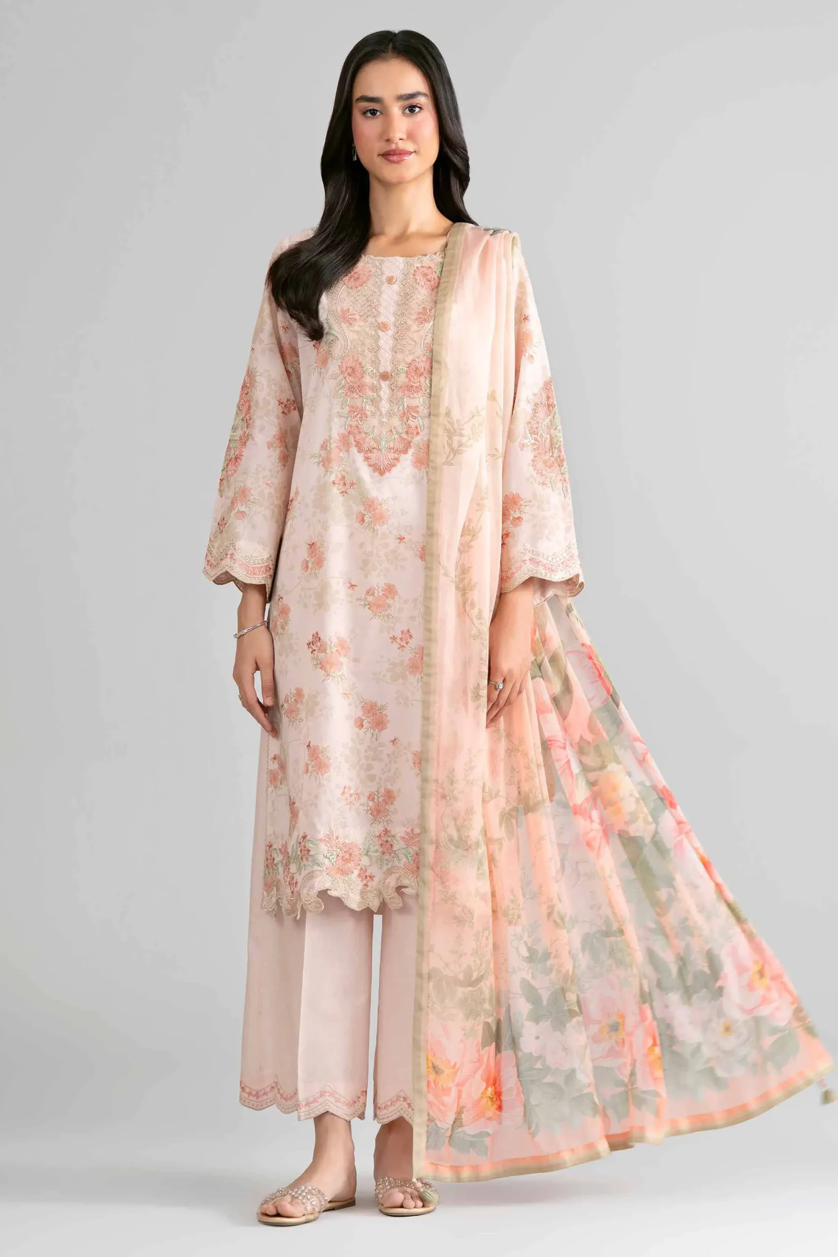 3 Piece - Digital Printed Embroidered Suit - 42601741