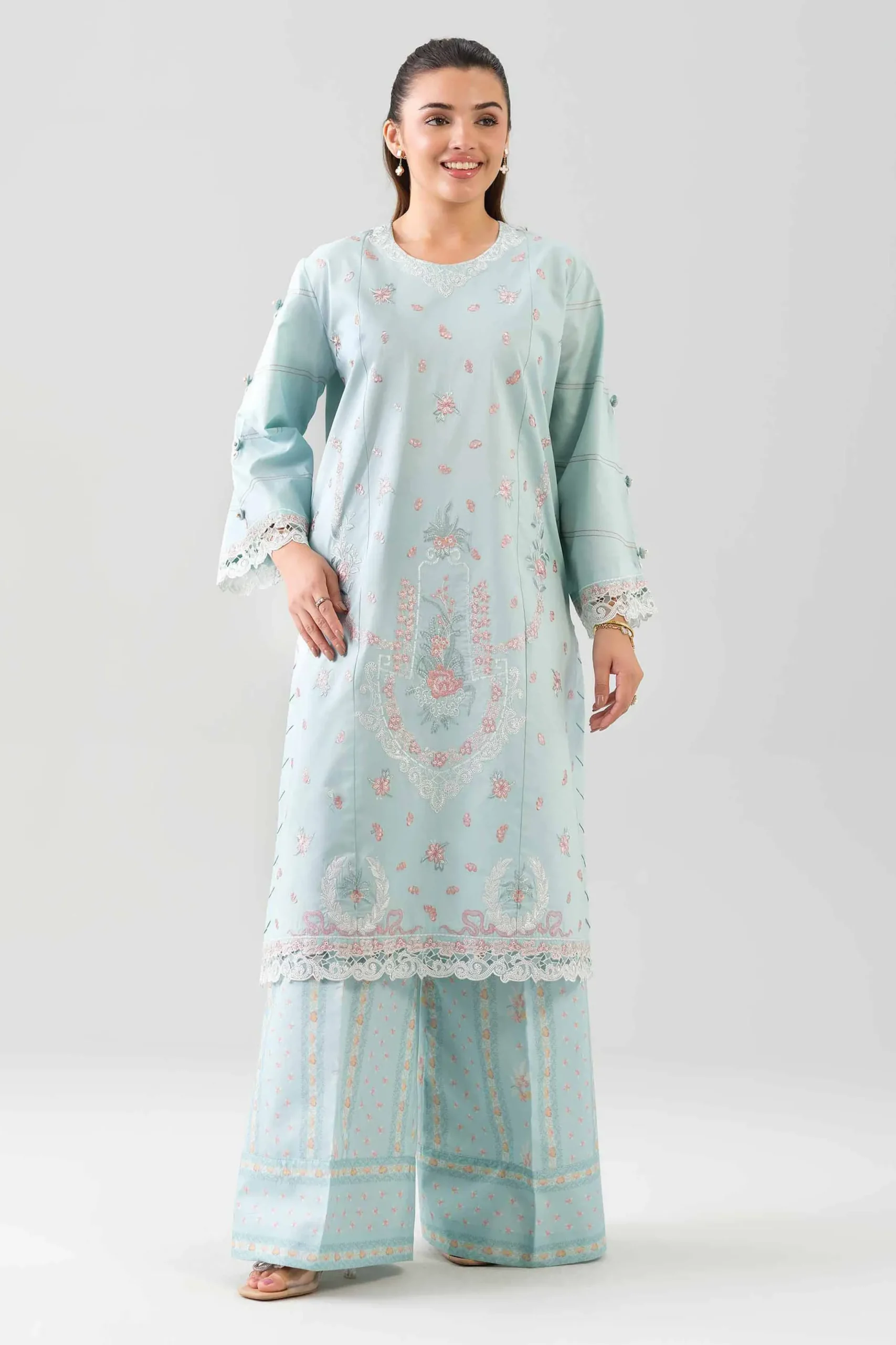 2 Piece - Digital Printed Embroidered Suit - 42601087