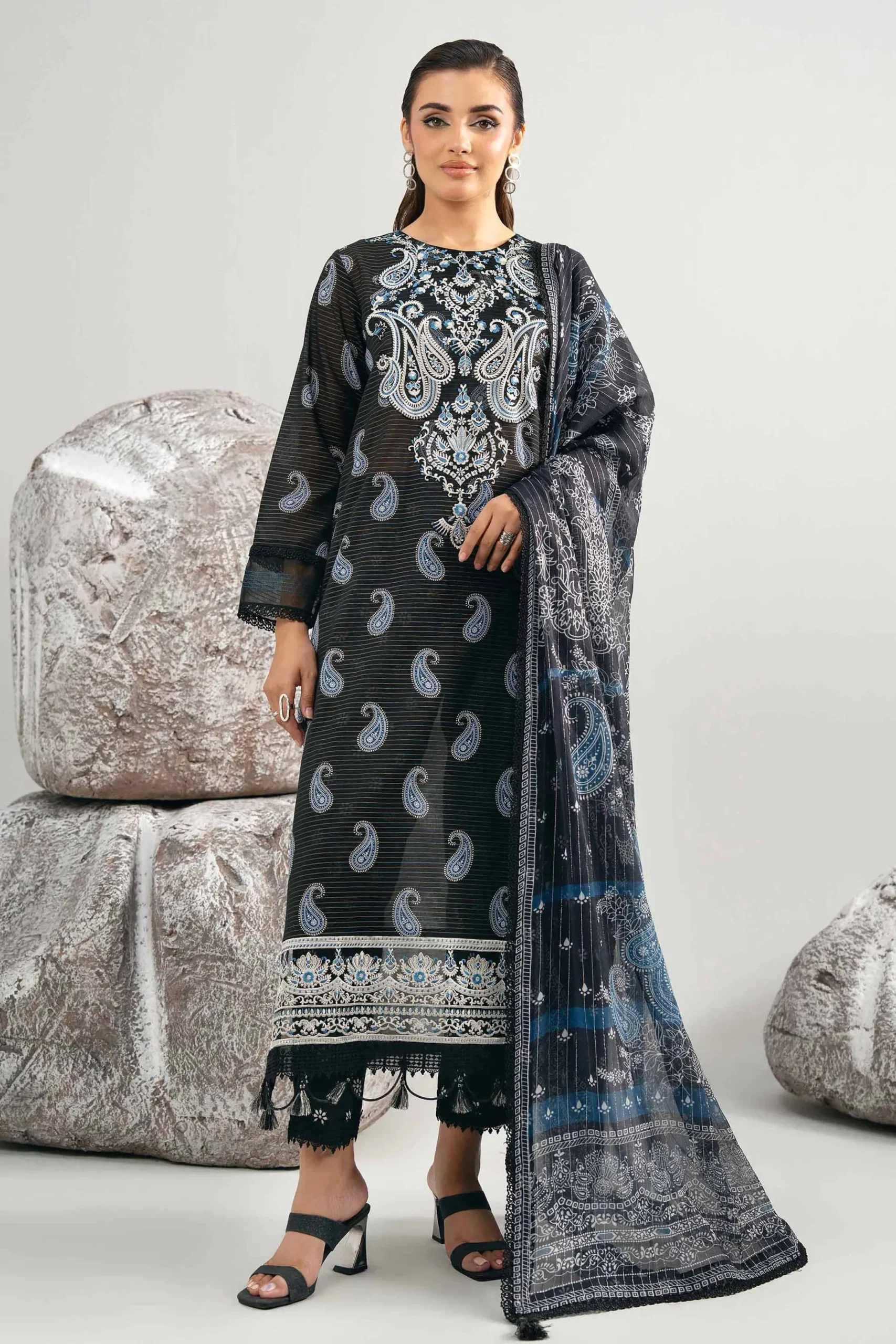 3 Piece - Digital Printed Embroidered Suit - 42502044
