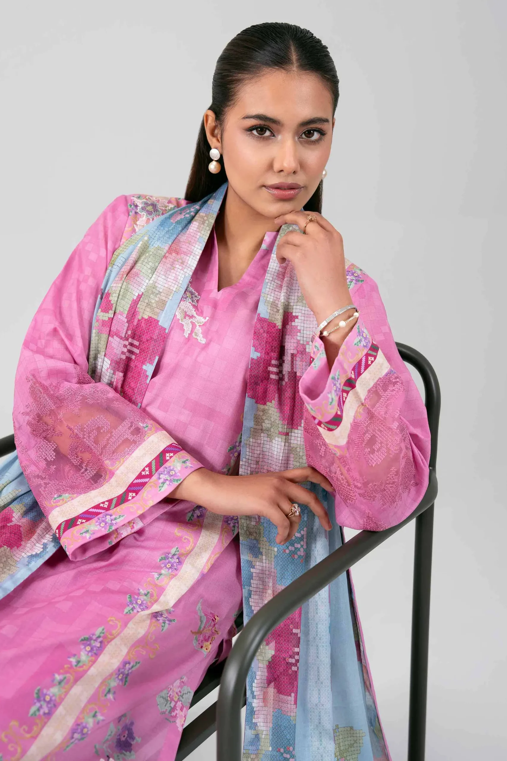 3 Piece - Digital Printed Embroidered Suit - 42601461