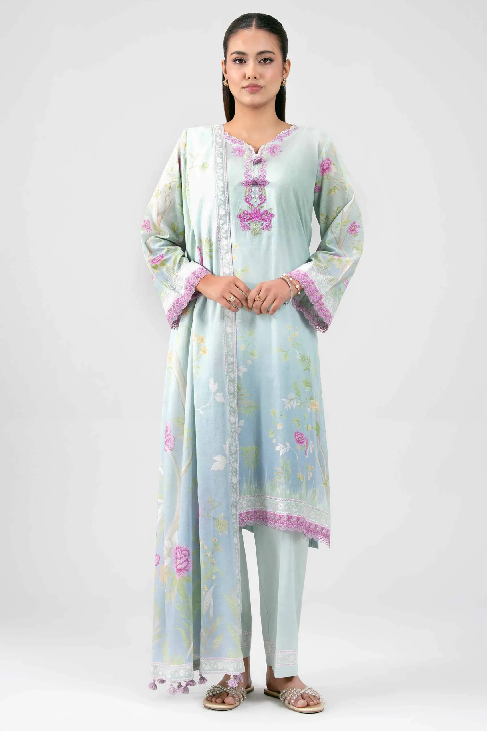 3 Piece - Digital Printed Embroidered Suit - 42601463