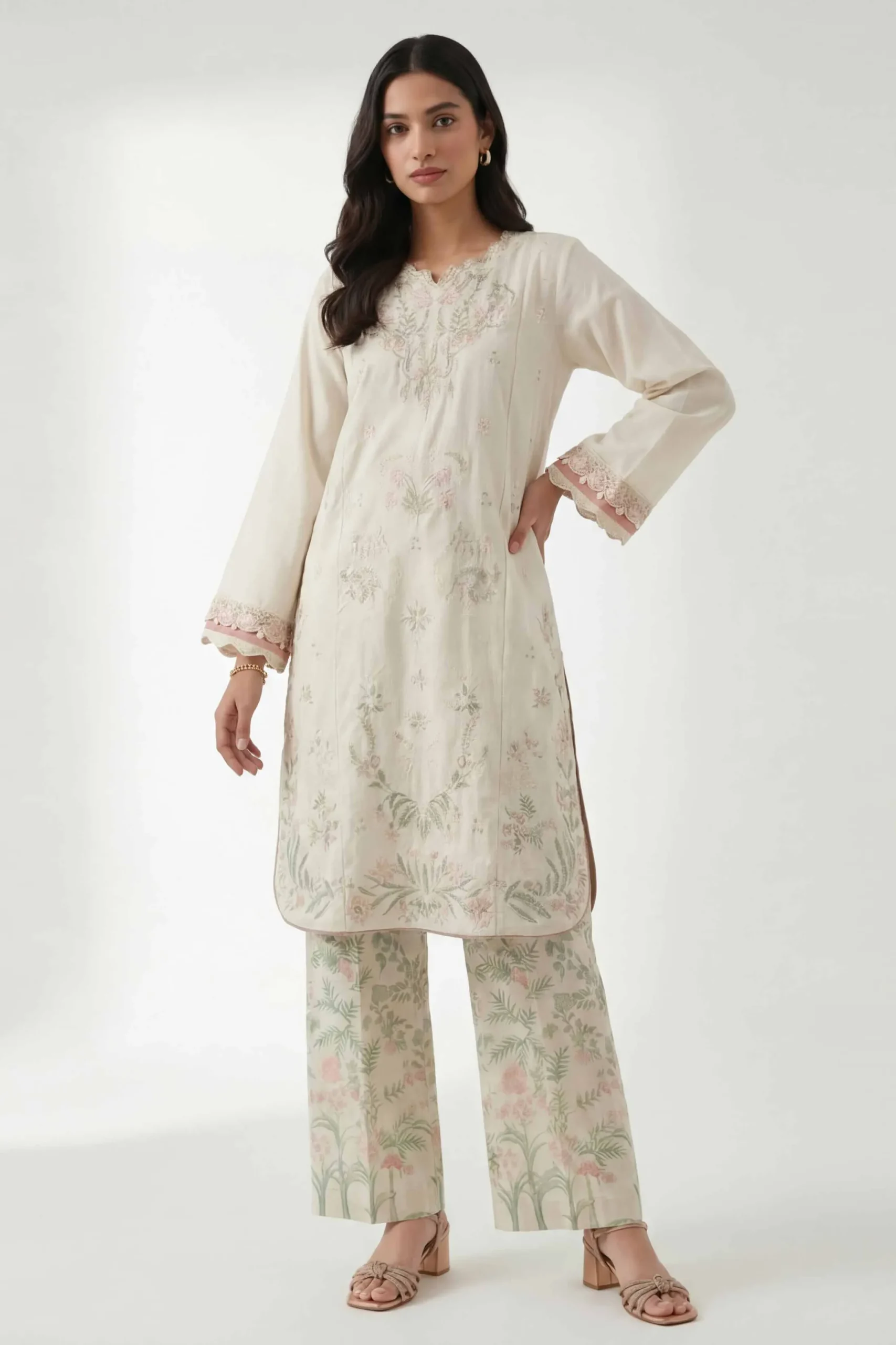 2 Piece - Digital Printed Embroidered Suit - 42601420