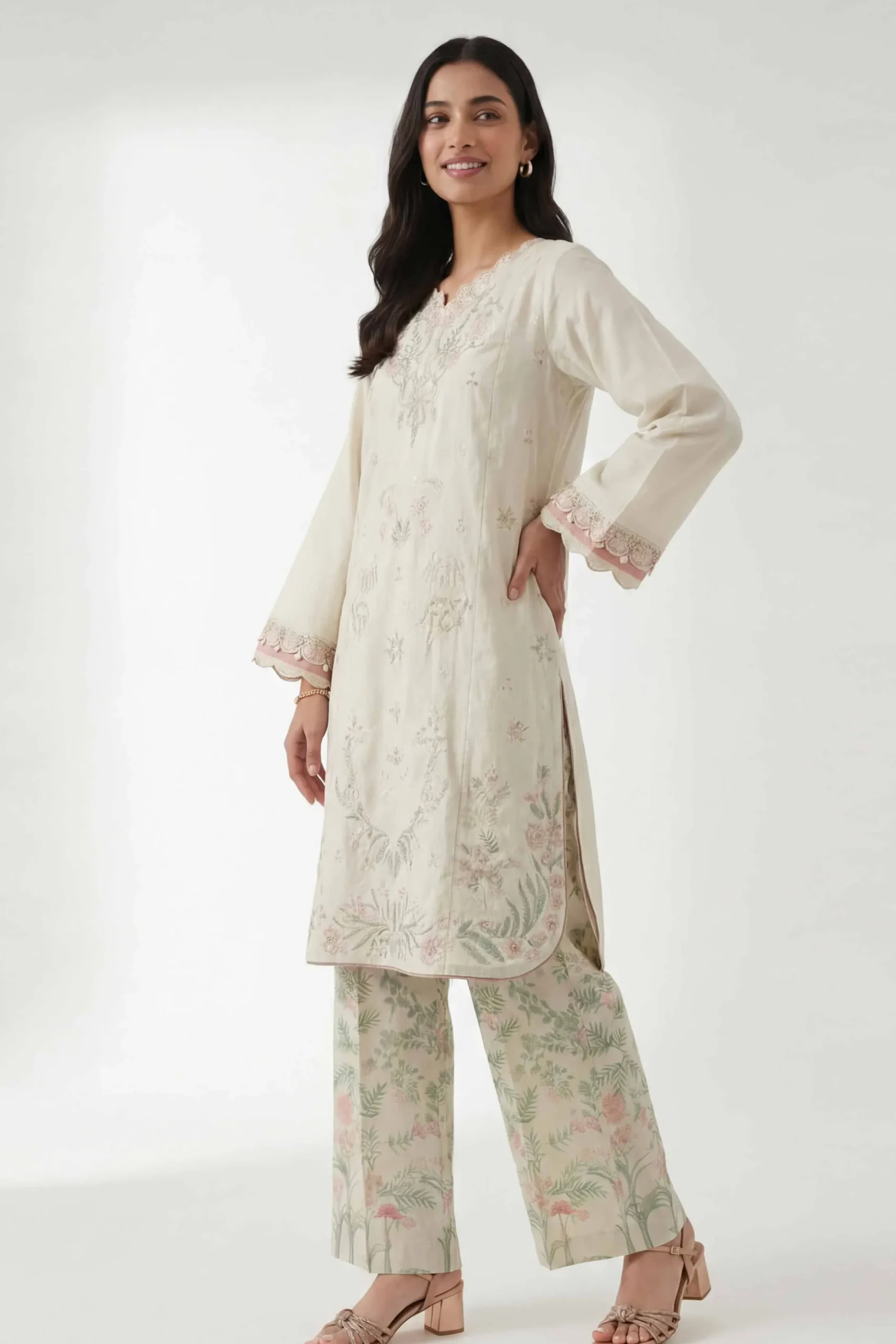 2 Piece - Digital Printed Embroidered Suit - 42601420
