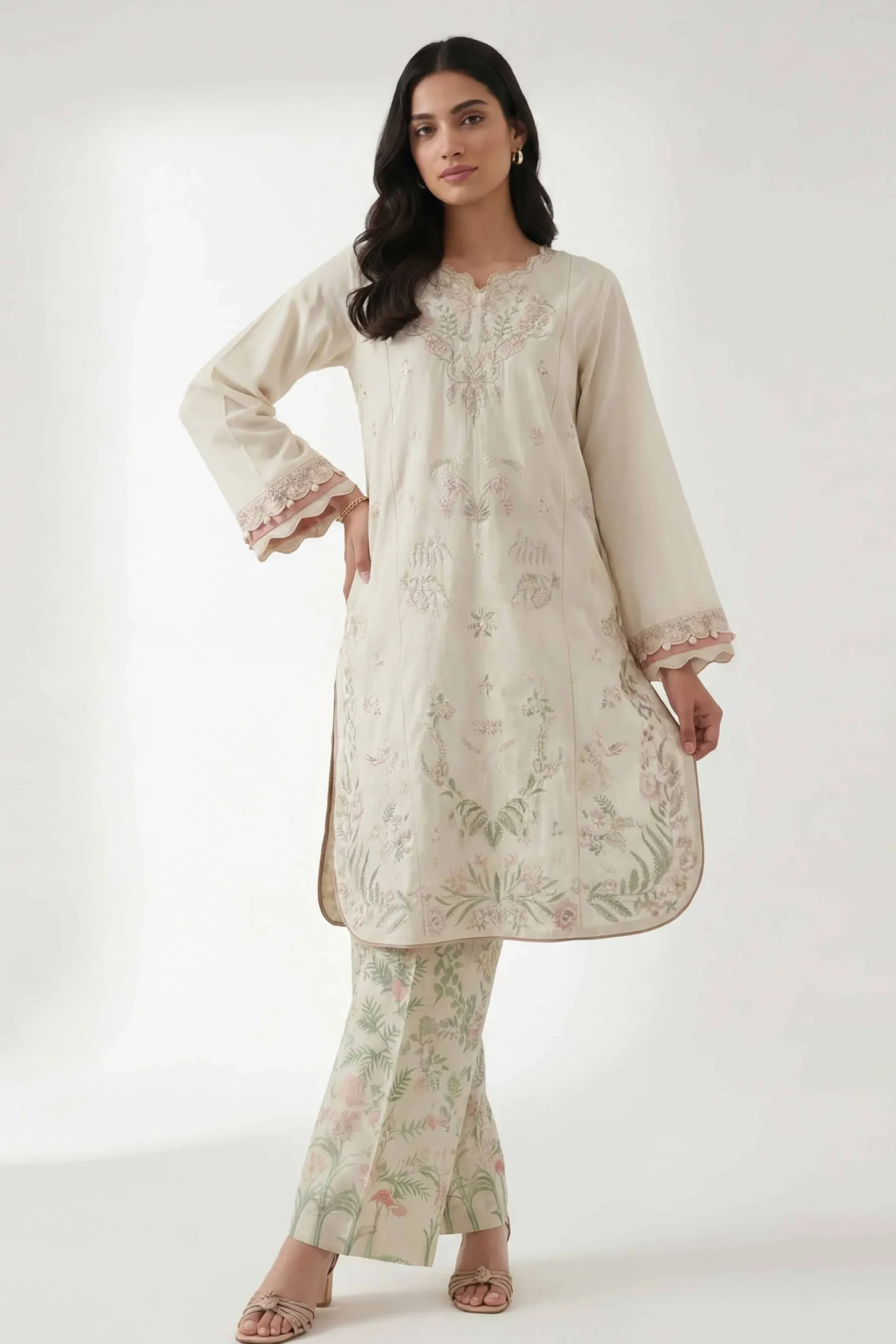 2 Piece - Digital Printed Embroidered Suit - 42601420