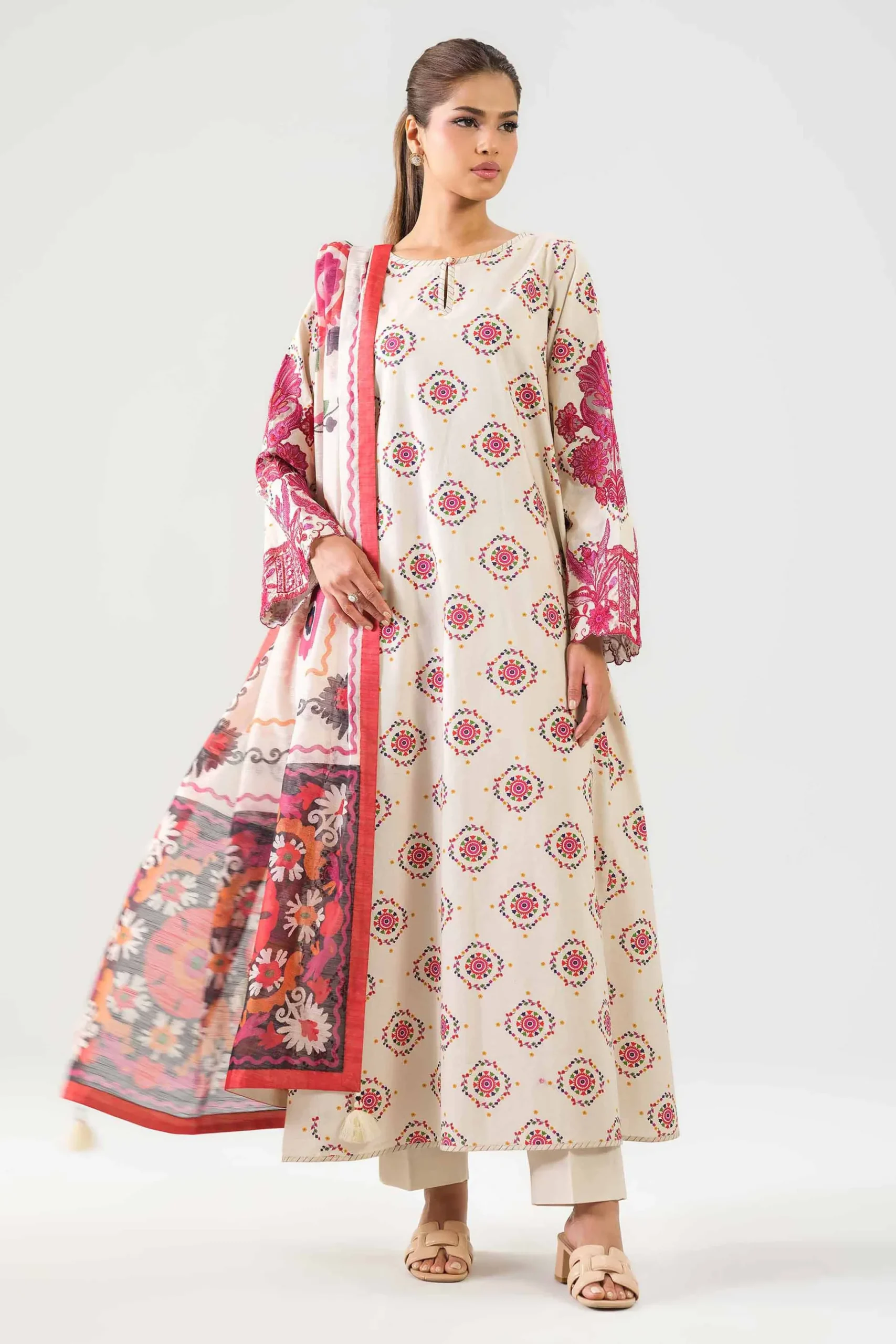 3 Piece - Digital Printed Embroidered Suit - 42502863