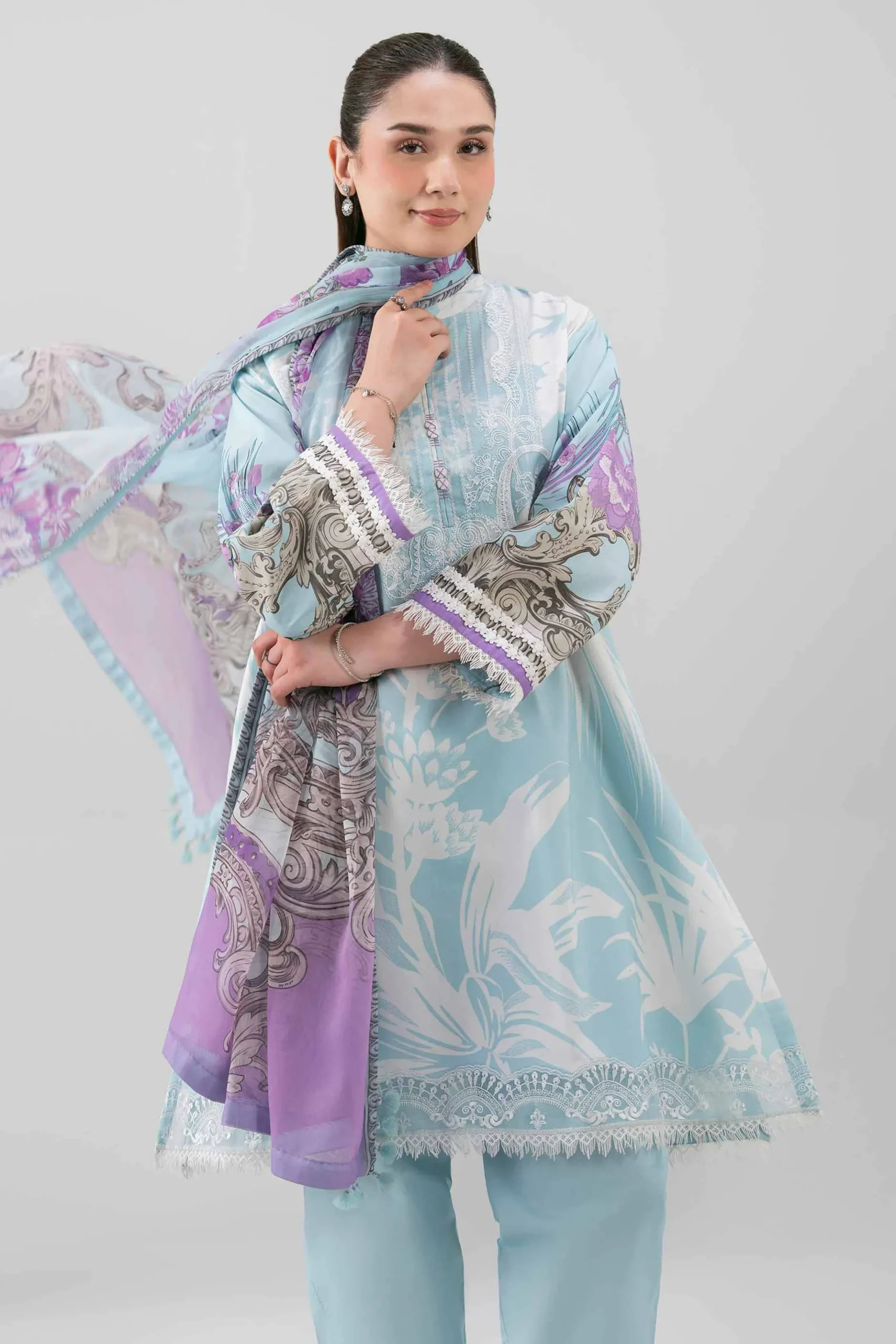 3 Piece - Digital Printed Embroidered Suit - 42601211