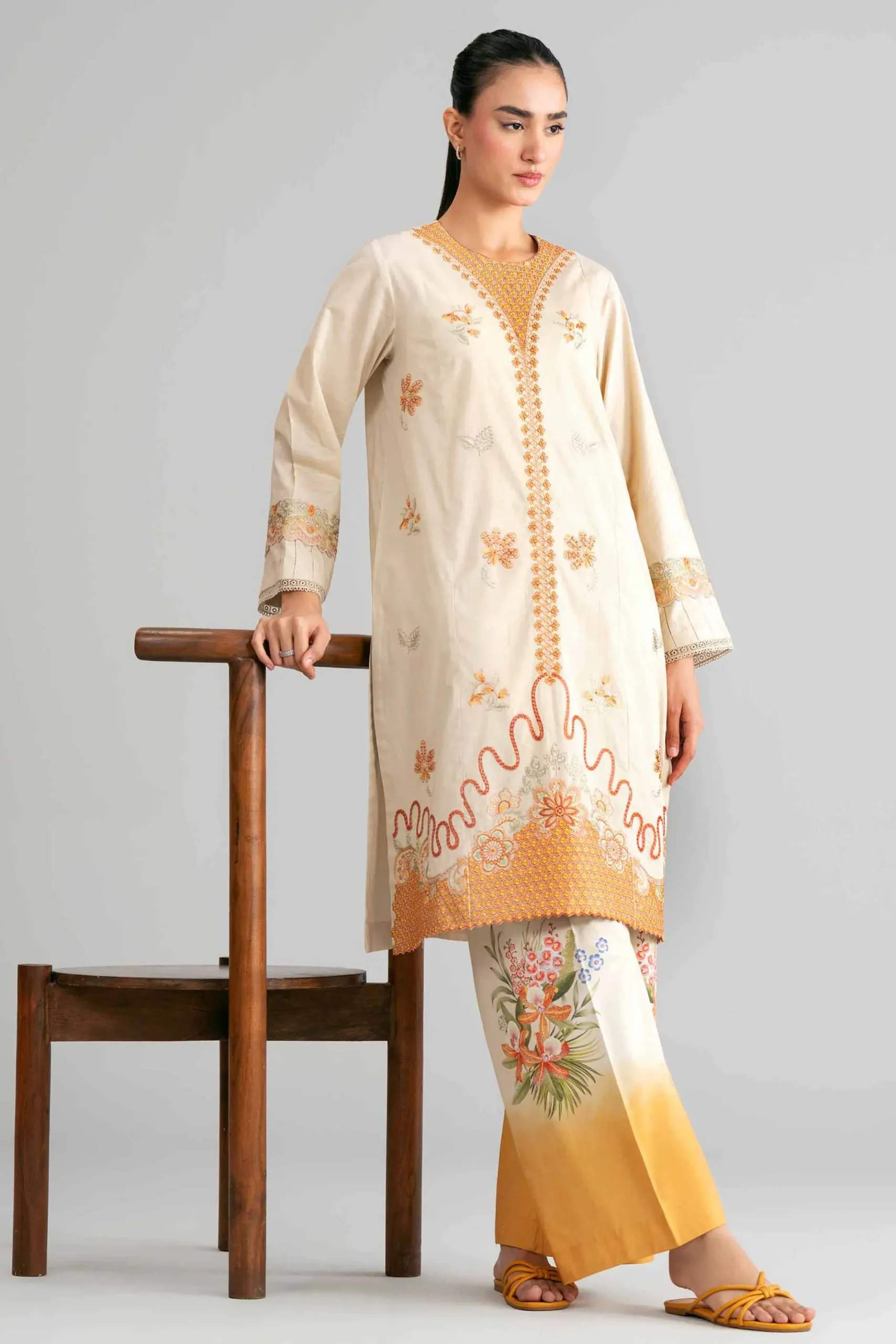 2 Piece - Digital Printed Embroidered Suit - 42601415