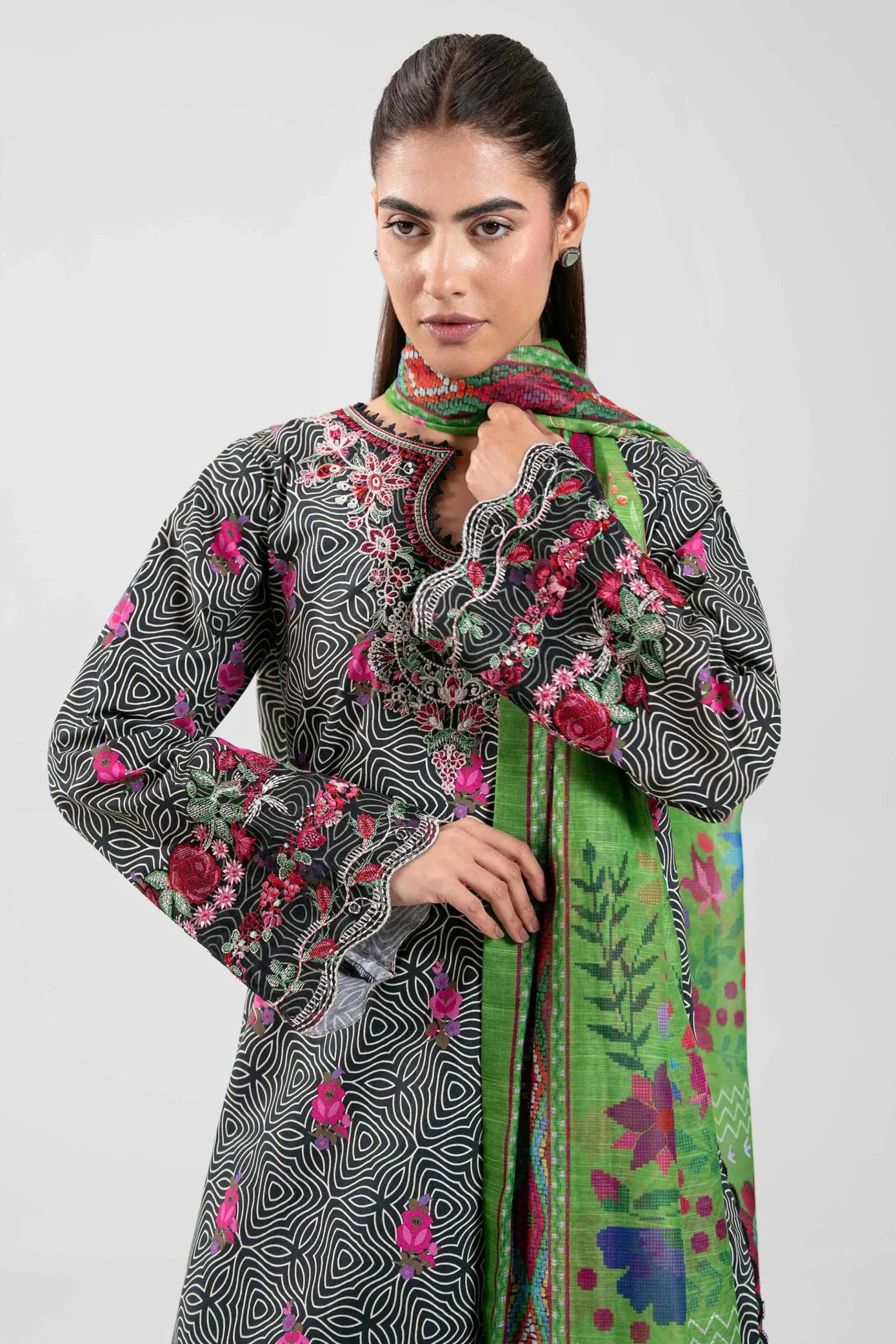 3 Piece - Digital Printed Embroidered Suit - 42502862
