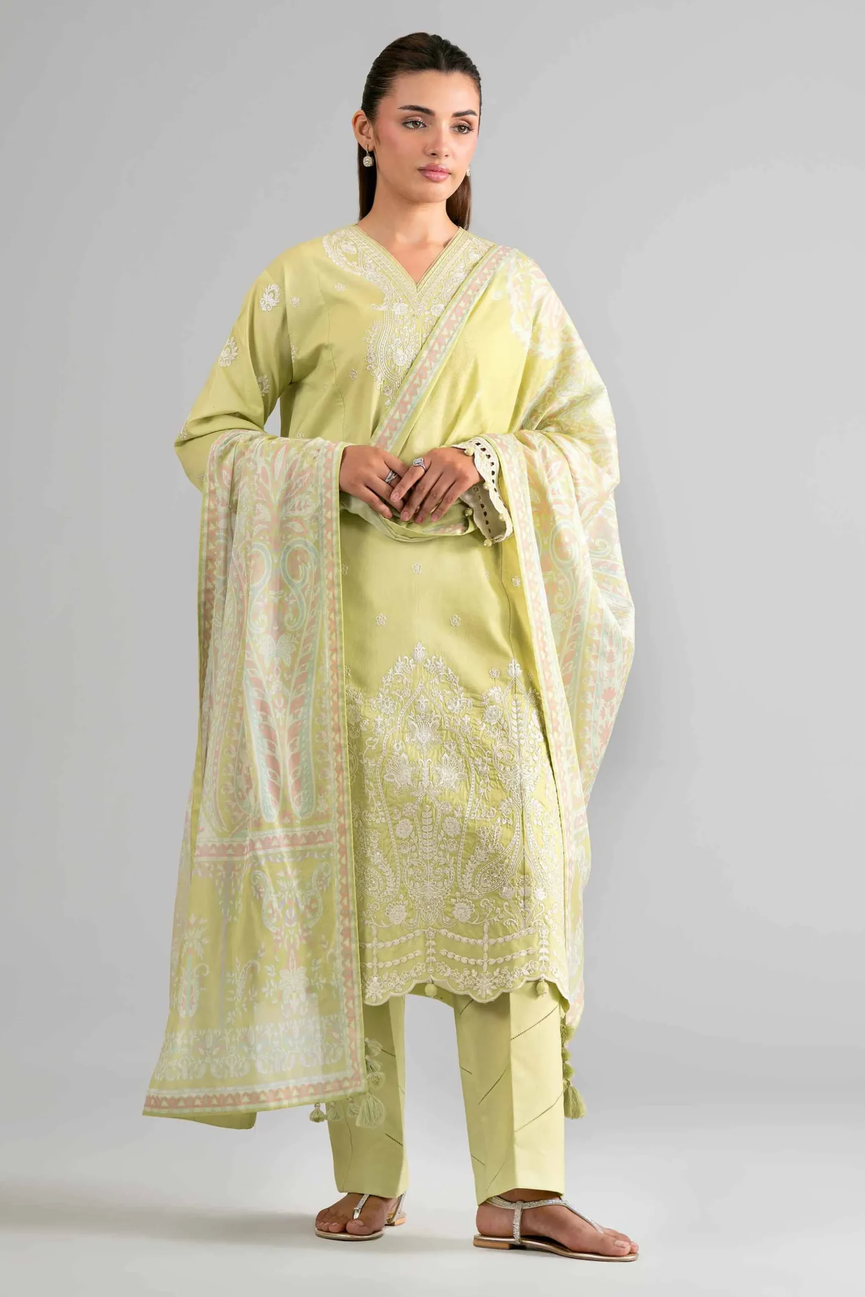 3 Piece - Digital Printed Embroidered Suit - 42601729