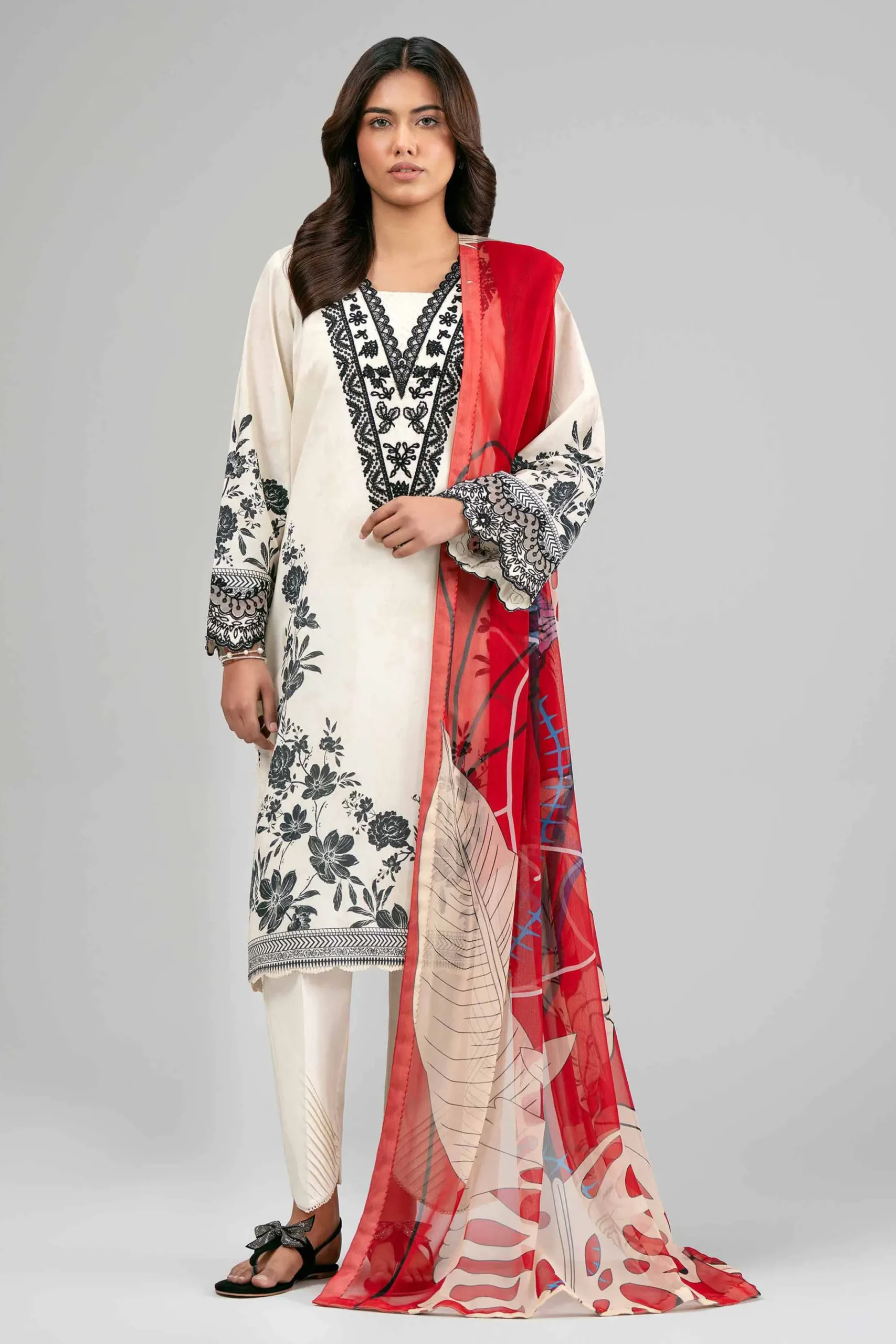 3 Piece - Digital Printed Embroidered Suit - 42601557
