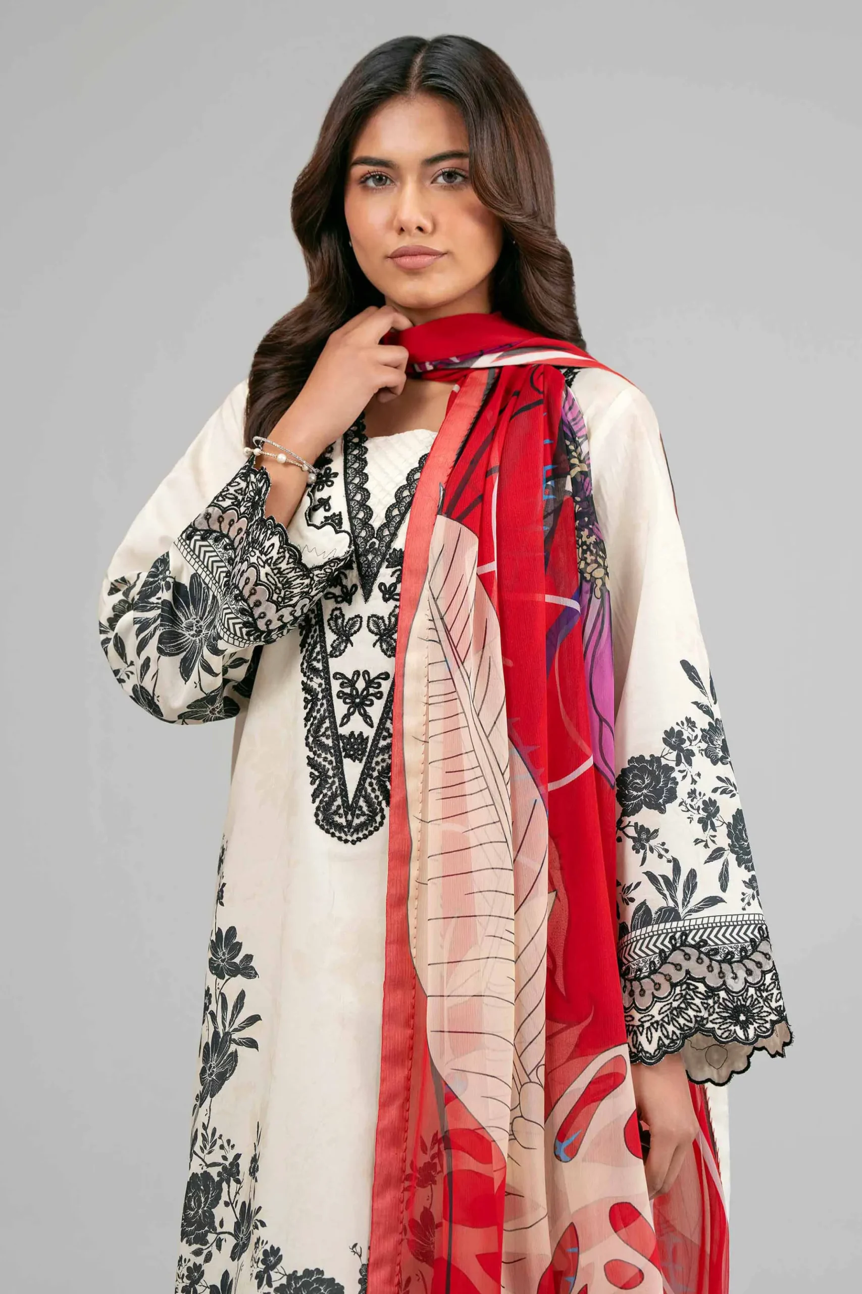 3 Piece - Digital Printed Embroidered Suit - 42601557