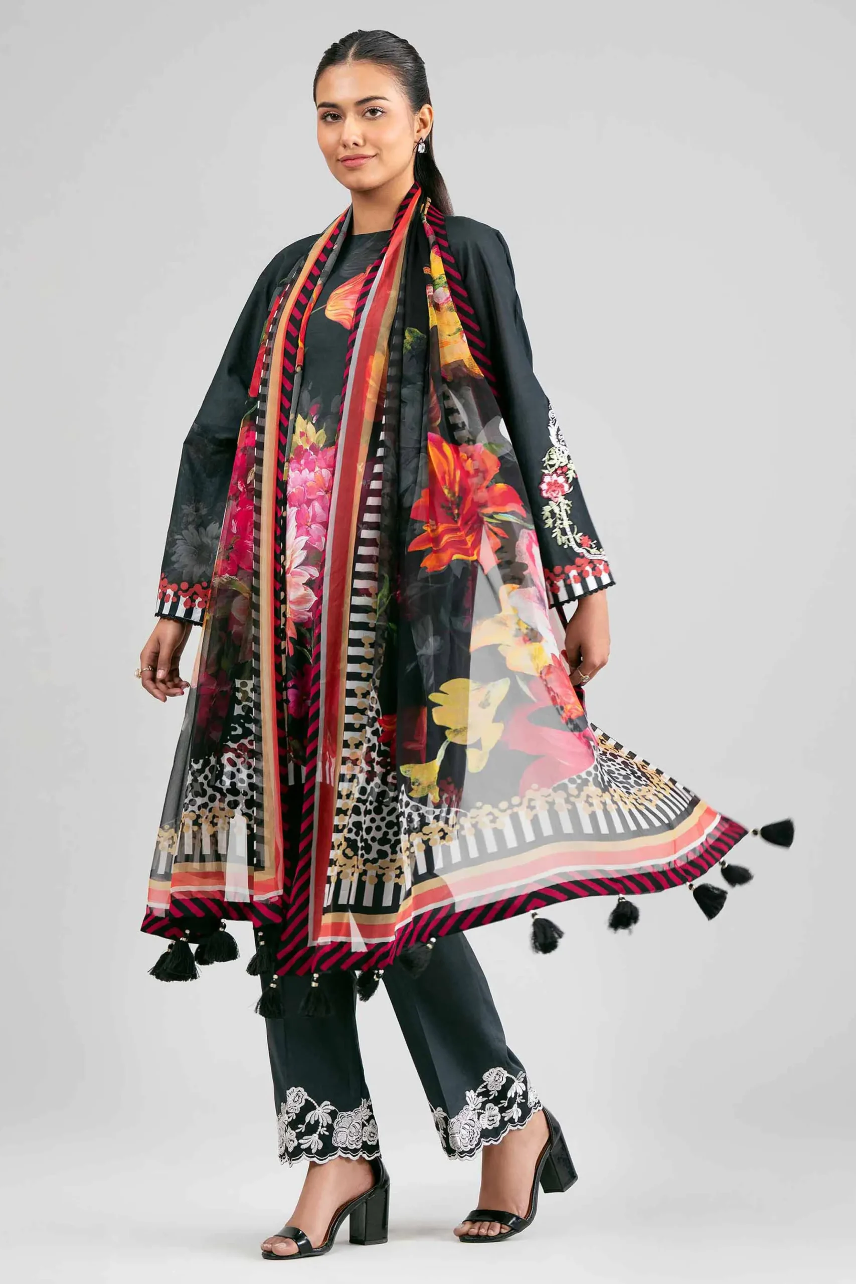 3 Piece - Digital Printed Embroidered Suit - 42601555