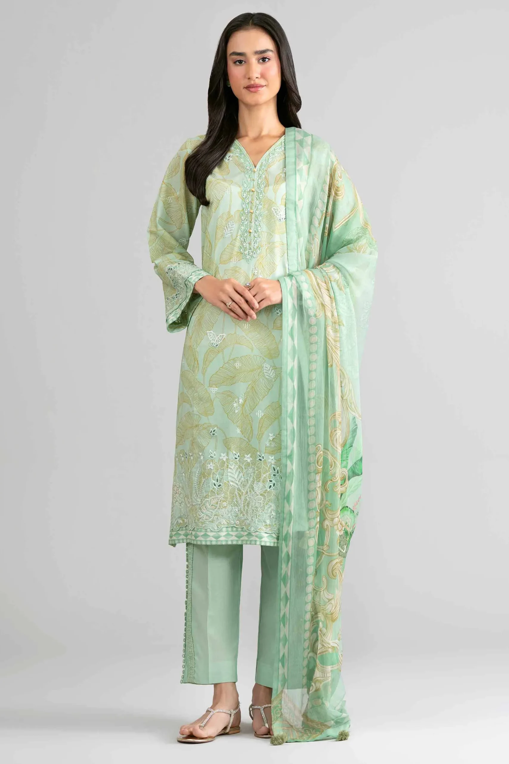 3 Piece - Digital Printed Embroidered Suit - 42601742