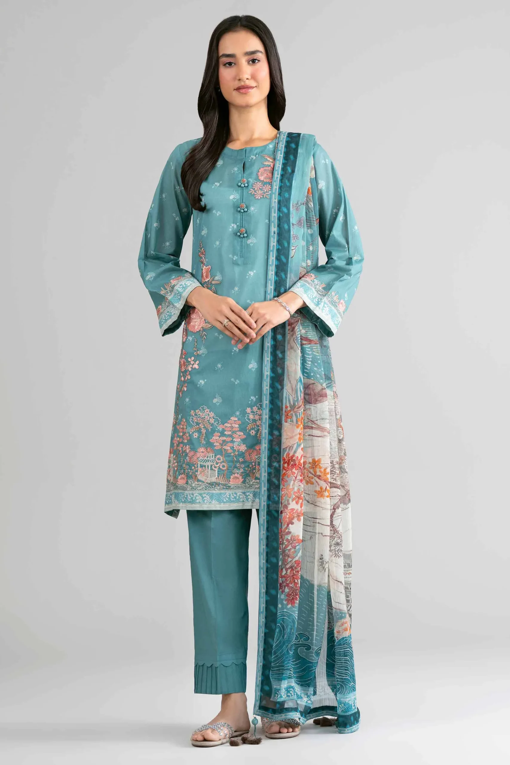 3 Piece - Digital Printed Embroidered Suit - 42601748