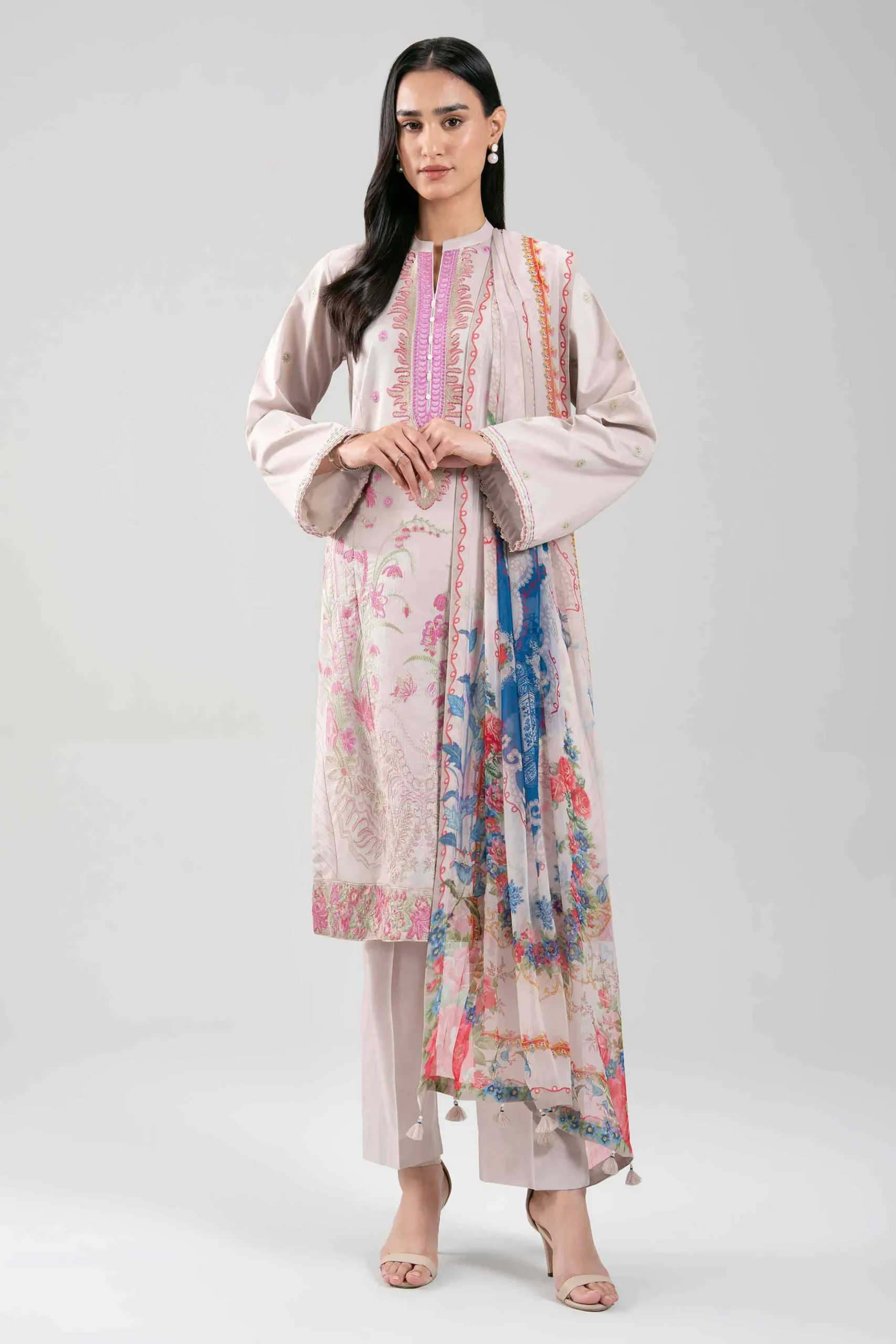 3 Piece - Digital Printed Embroidered Suit - 42601336