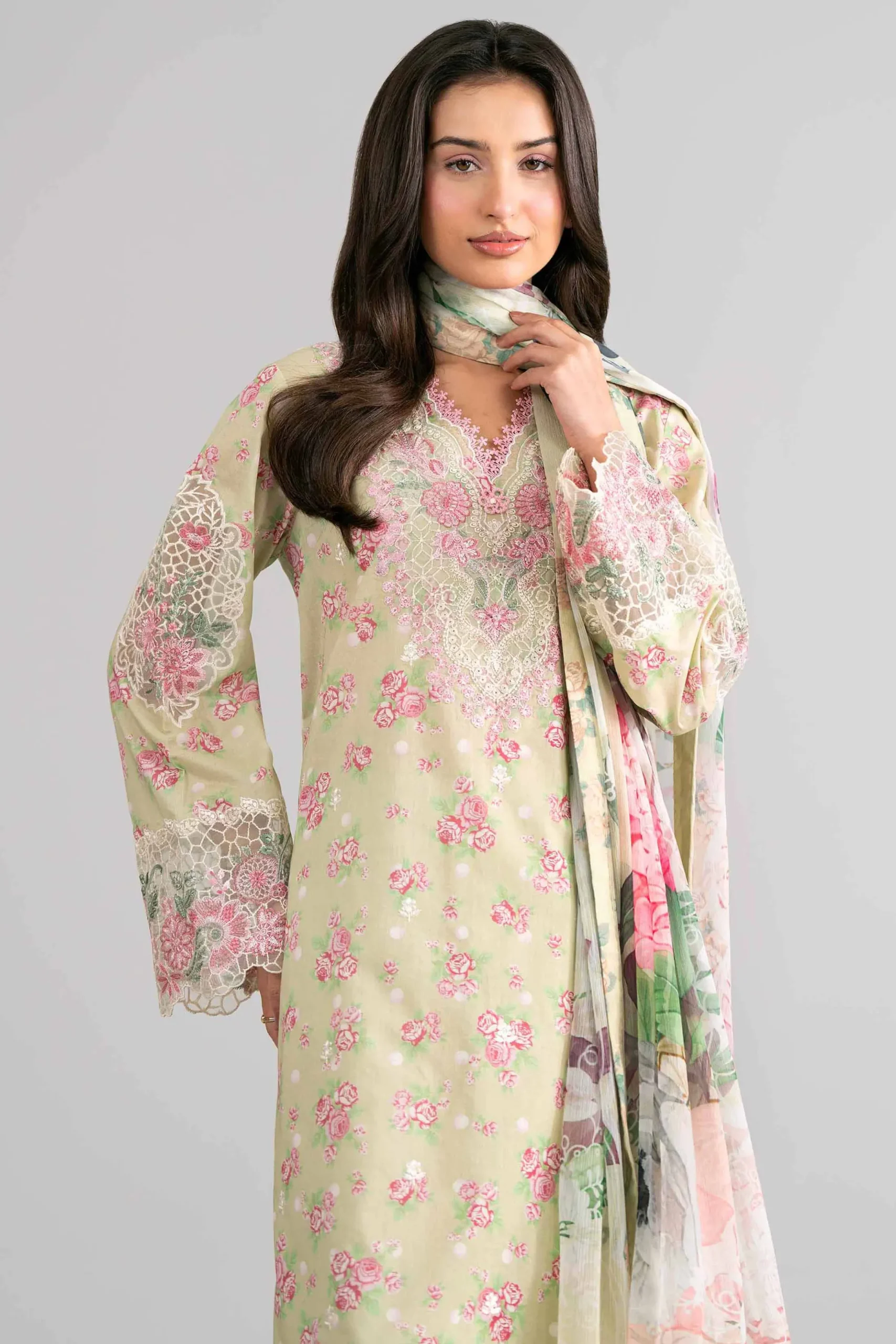 3 Piece - Digital Printed Embroidered Suit - 42601744
