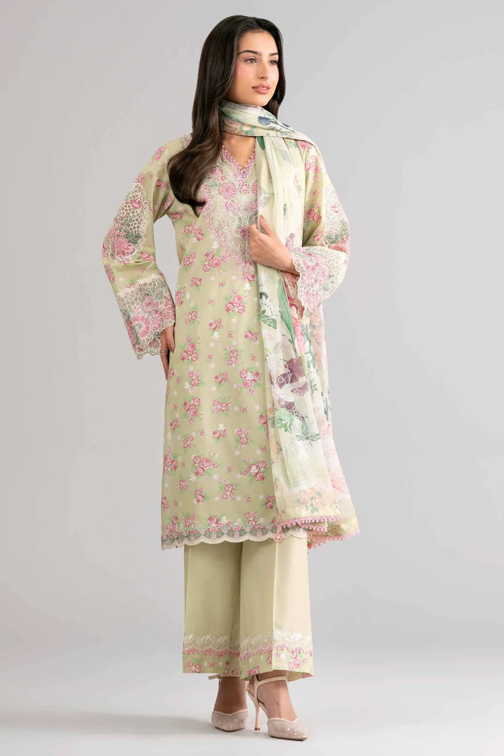 3 Piece - Digital Printed Embroidered Suit - 42601744