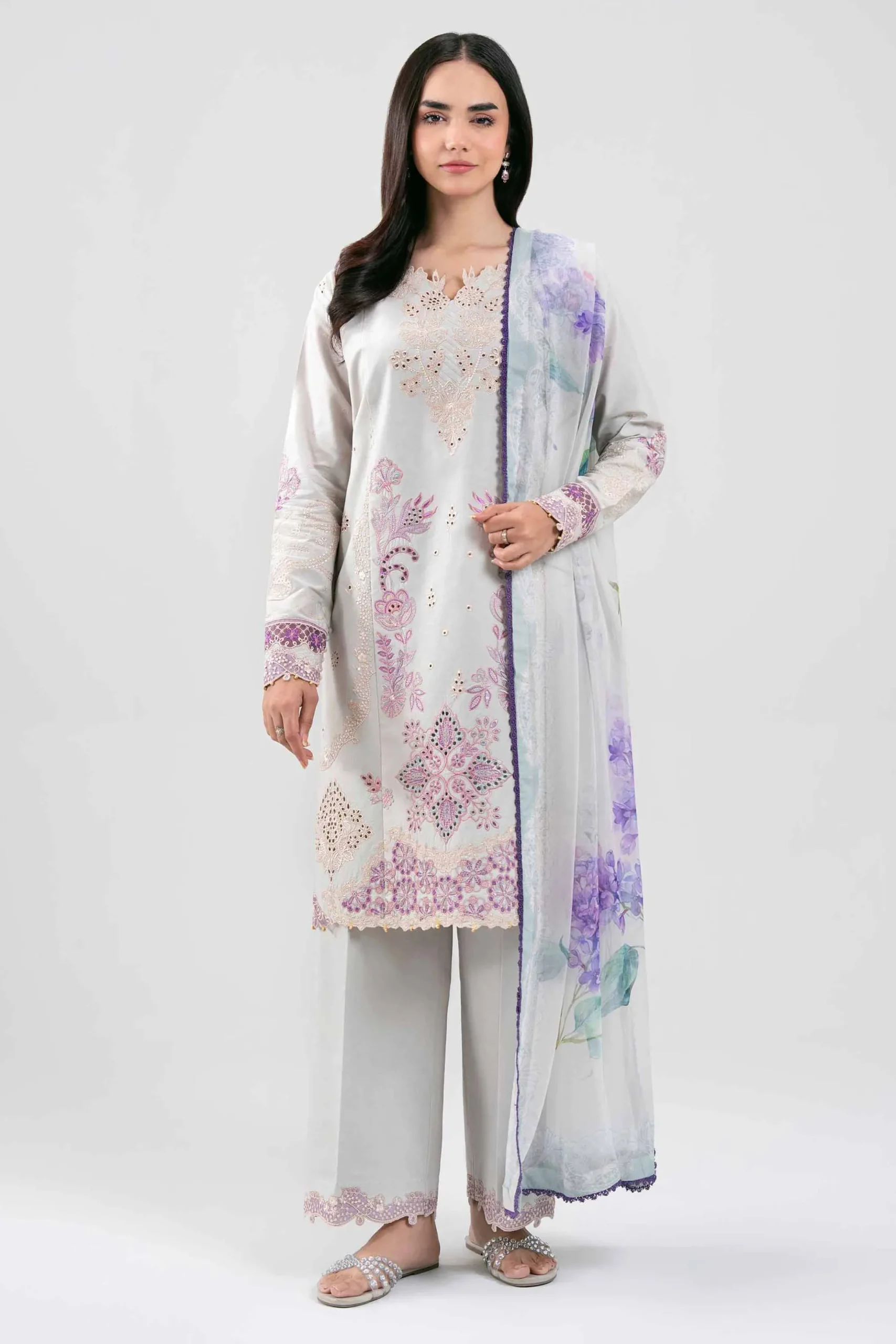 3 Piece - Digital Printed Embroidered Suit - 42601284