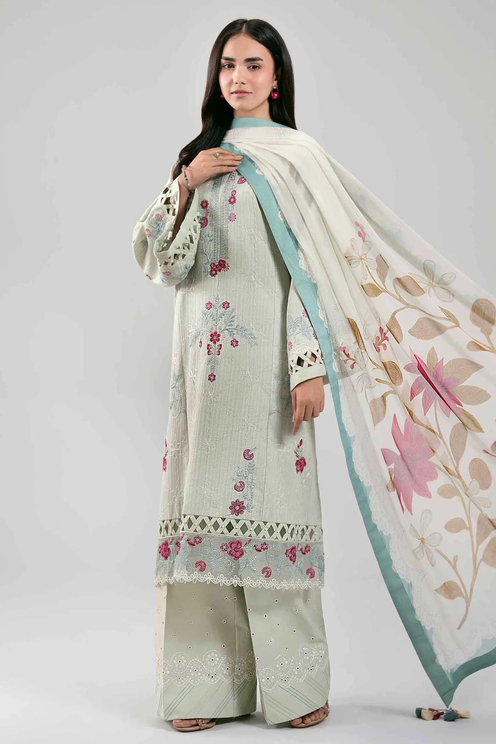 3 Piece - Digital Printed Embroidered Suit - 42601315